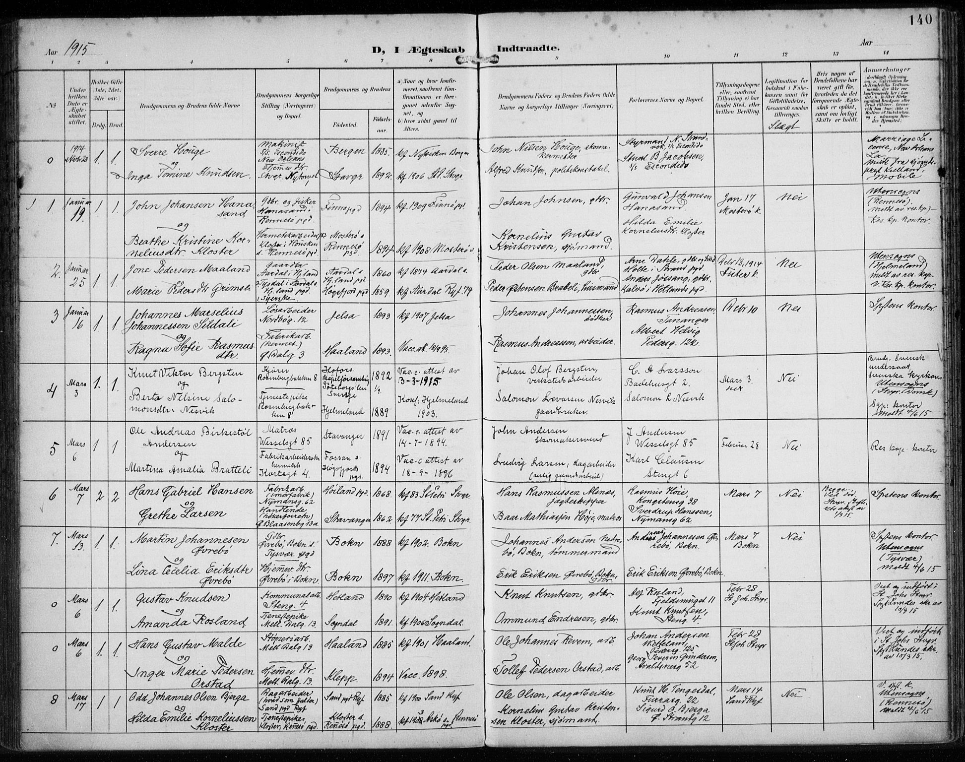 St. Petri sokneprestkontor, AV/SAST-A-101813/002/A/L0003: Parish register (official) no. A 24, 1900-1921, p. 140