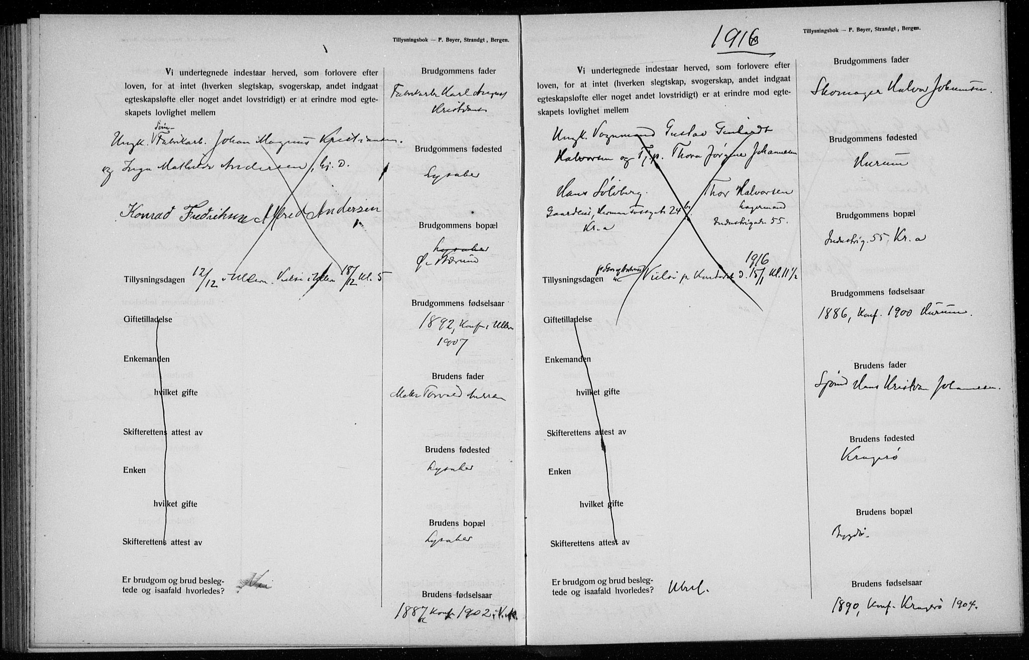 Ullern prestekontor Kirkebøker, SAO/A-10740/H/L0001: Banns register no. 1, 1911-1916