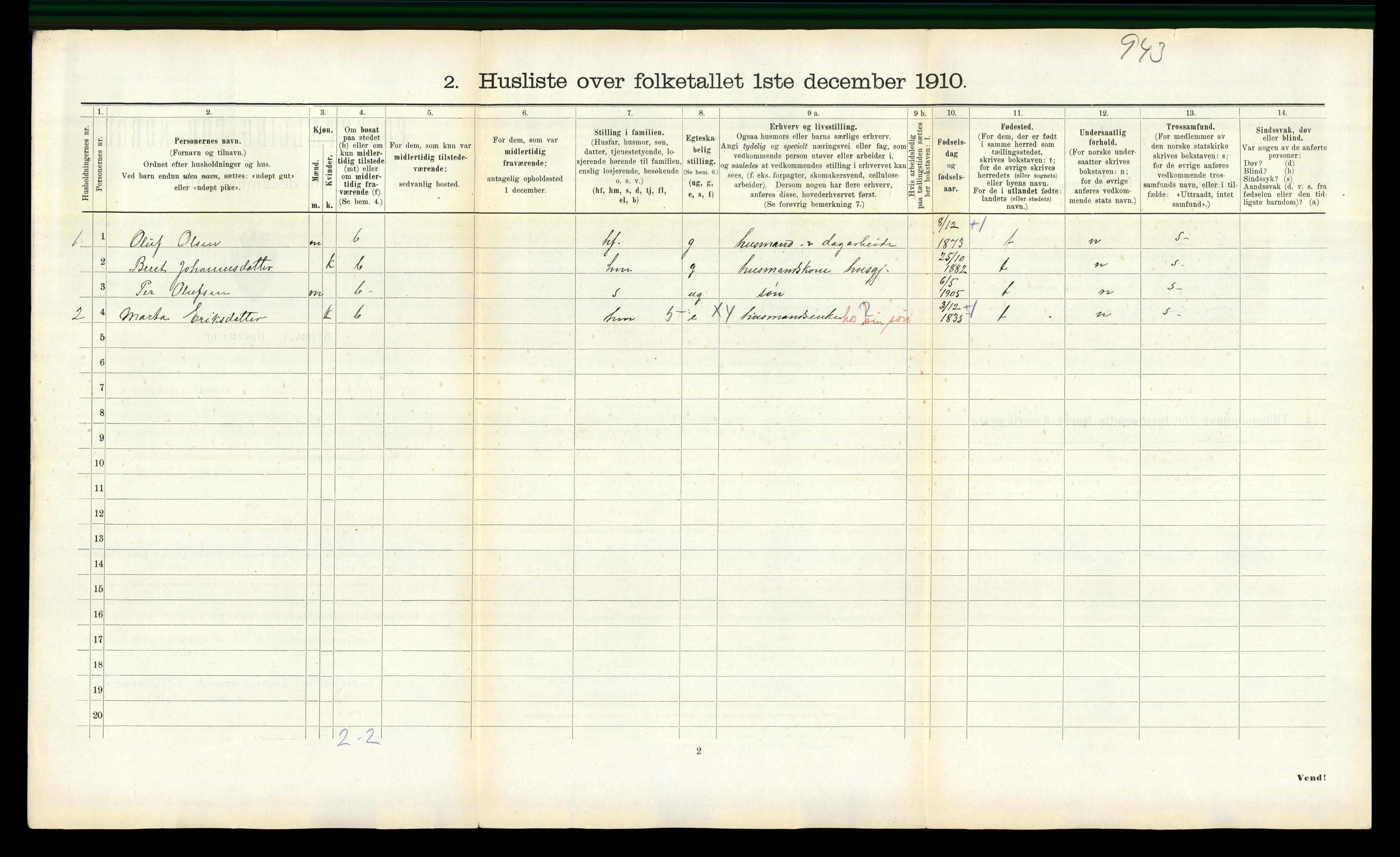 RA, 1910 census for Overhalla, 1910, p. 452