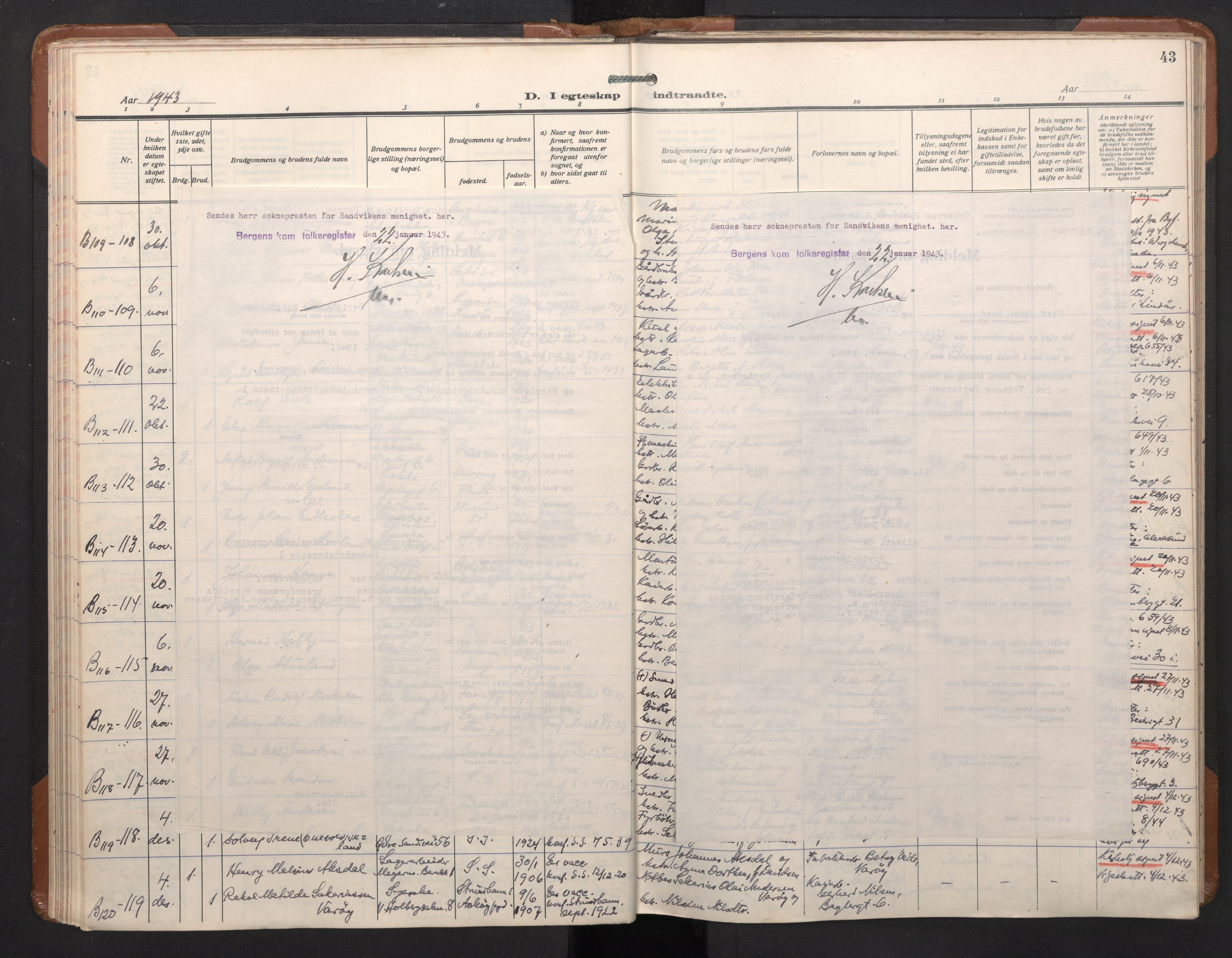 Sandviken Sokneprestembete, AV/SAB-A-77601/H/Ha/L0017: Parish register (official) no. D 4, 1940-1954, p. 43