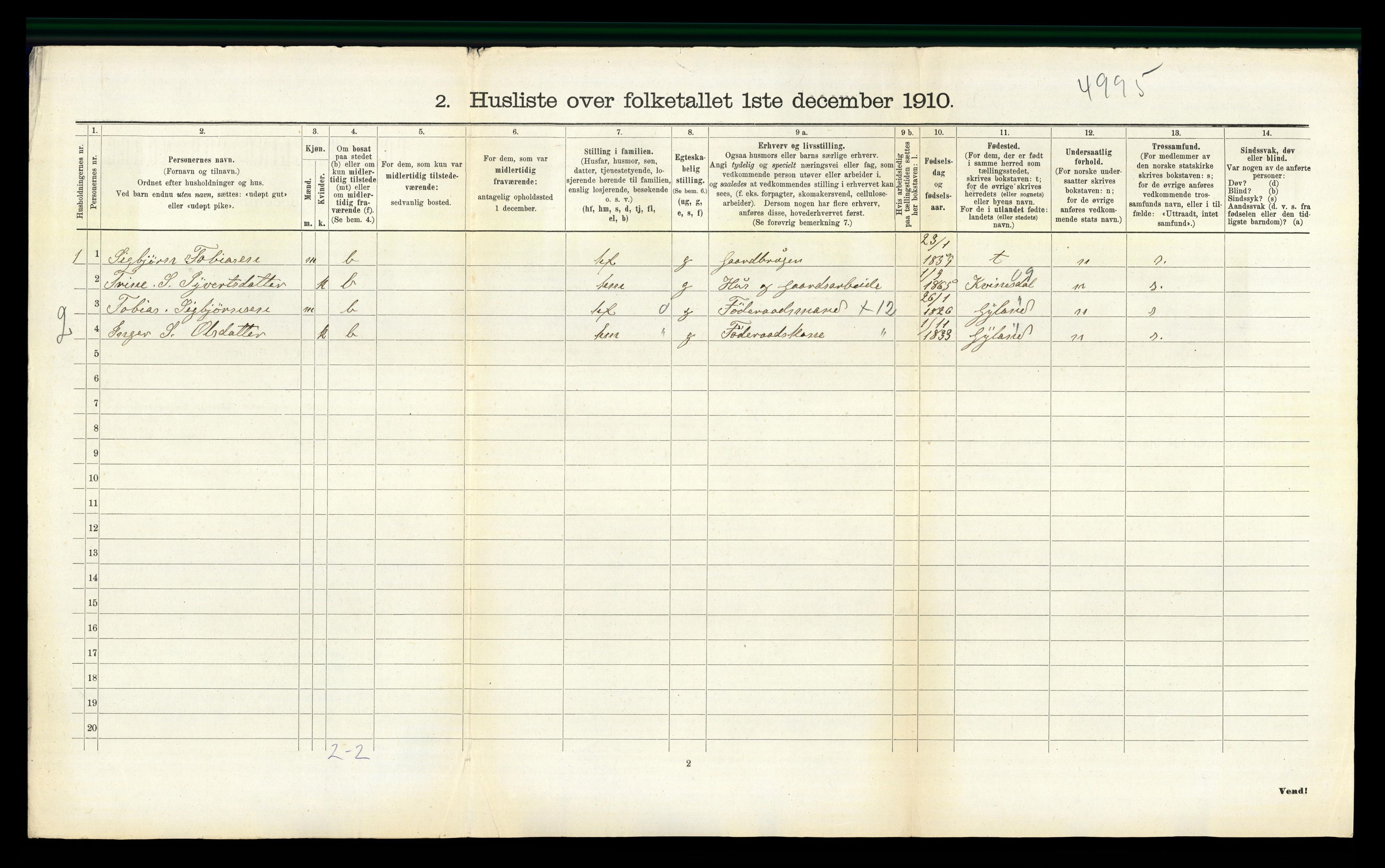 RA, 1910 census for Feda, 1910, p. 86