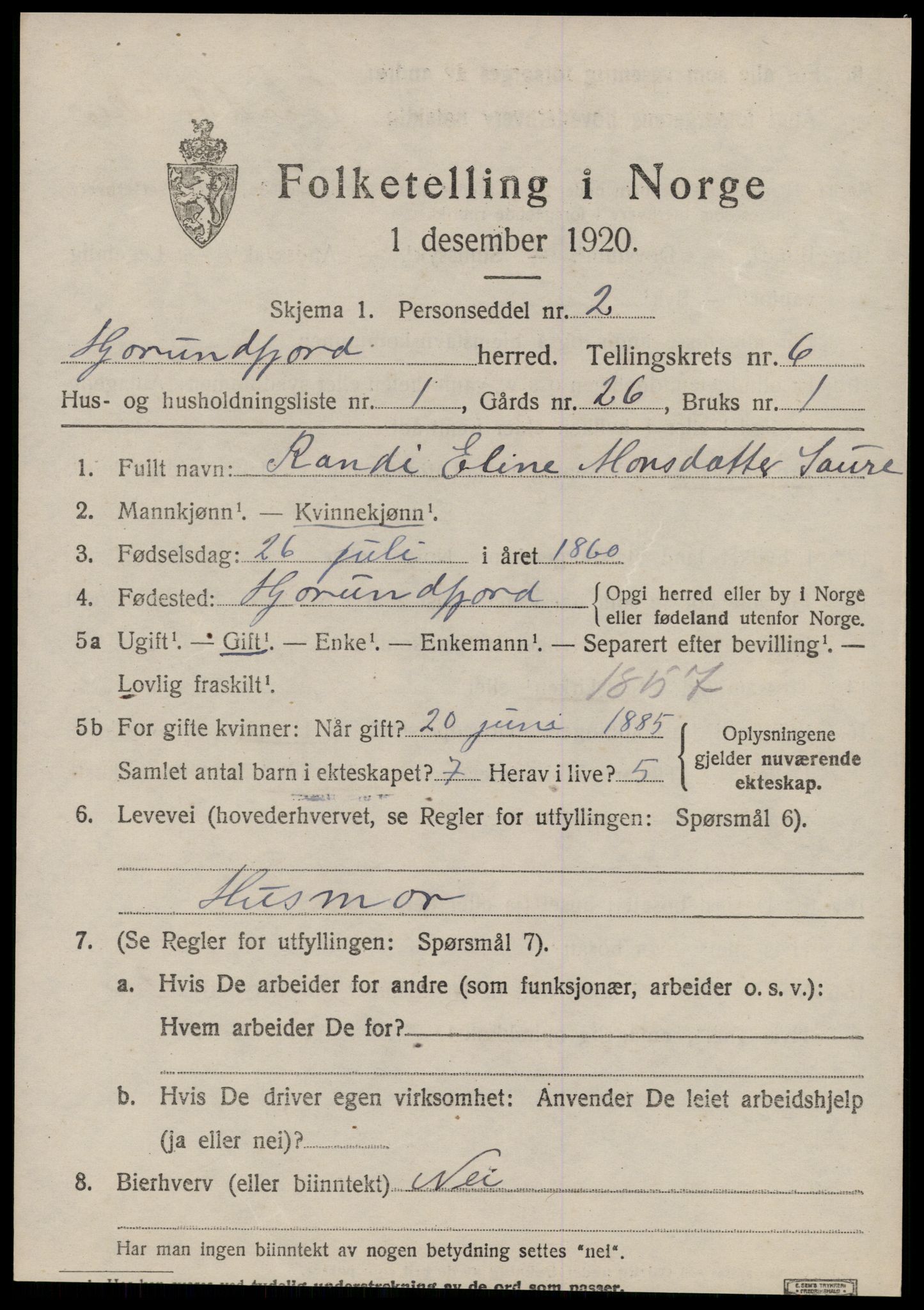 SAT, 1920 census for Hjørundfjord, 1920, p. 2115