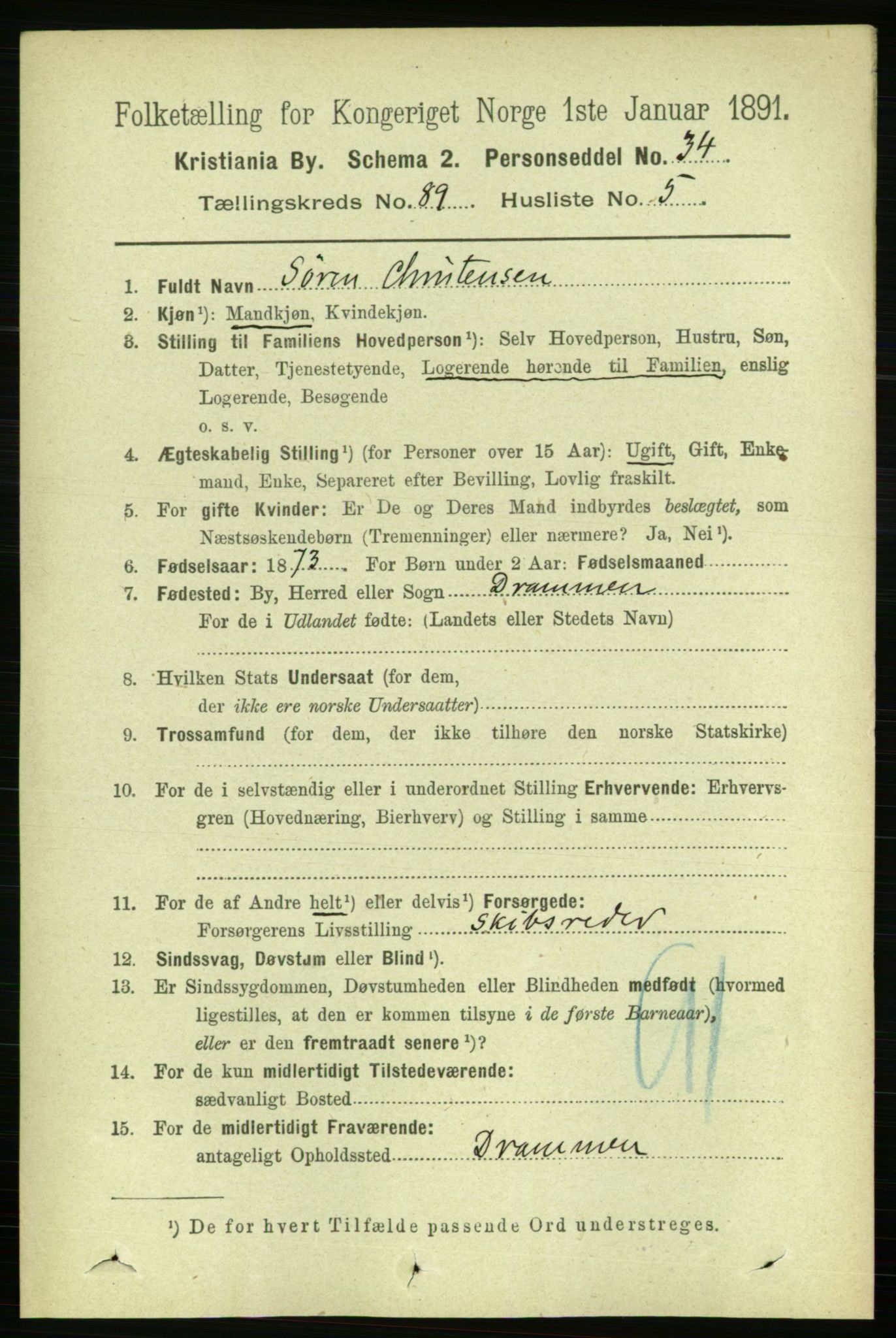 RA, 1891 census for 0301 Kristiania, 1891, p. 44134
