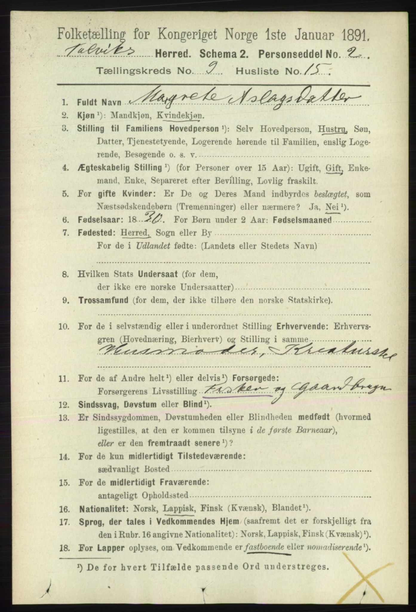 RA, 1891 census for 2013 Talvik, 1891, p. 2243