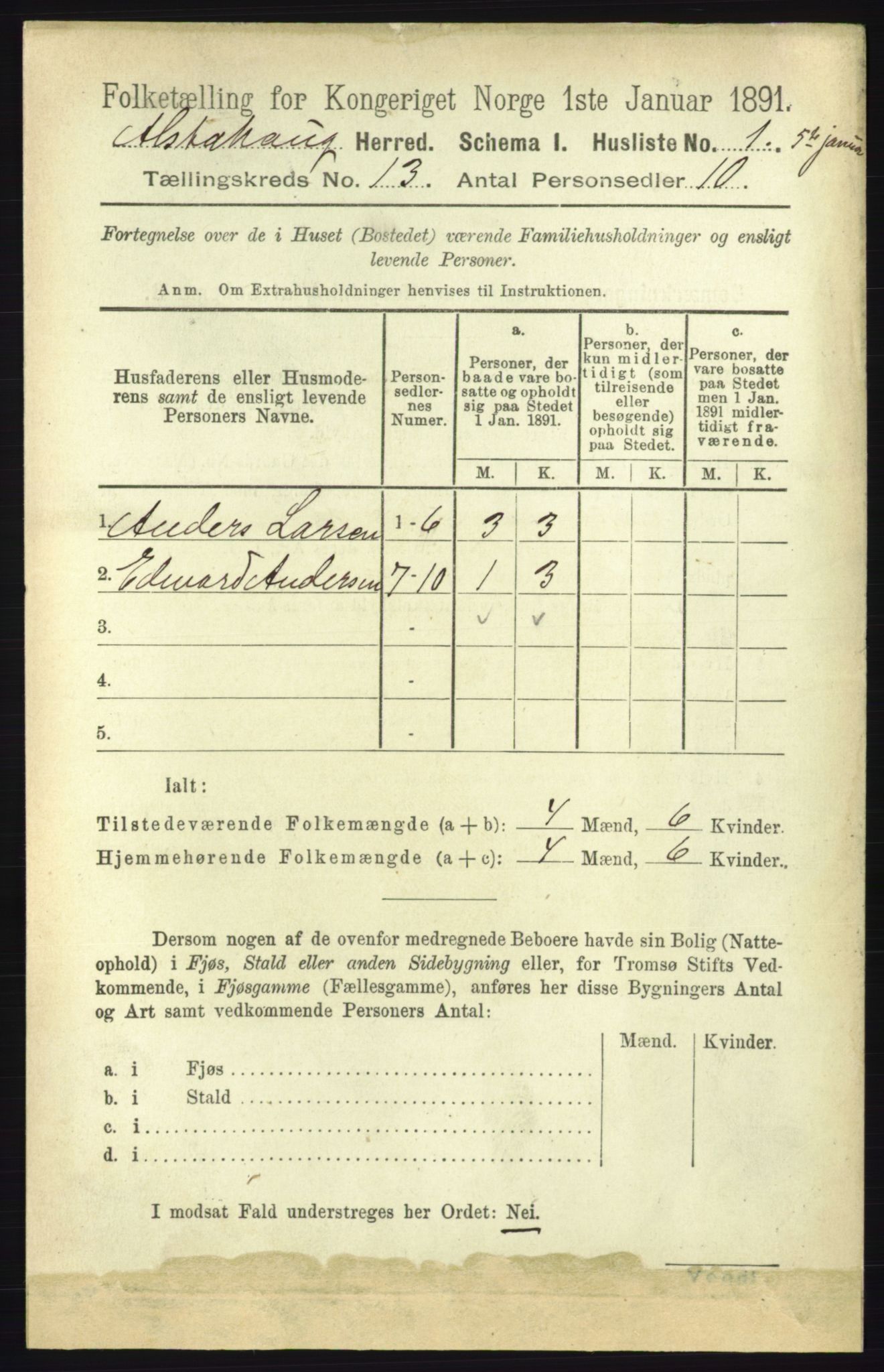 RA, 1891 census for 1820 Alstahaug, 1891, p. 4618