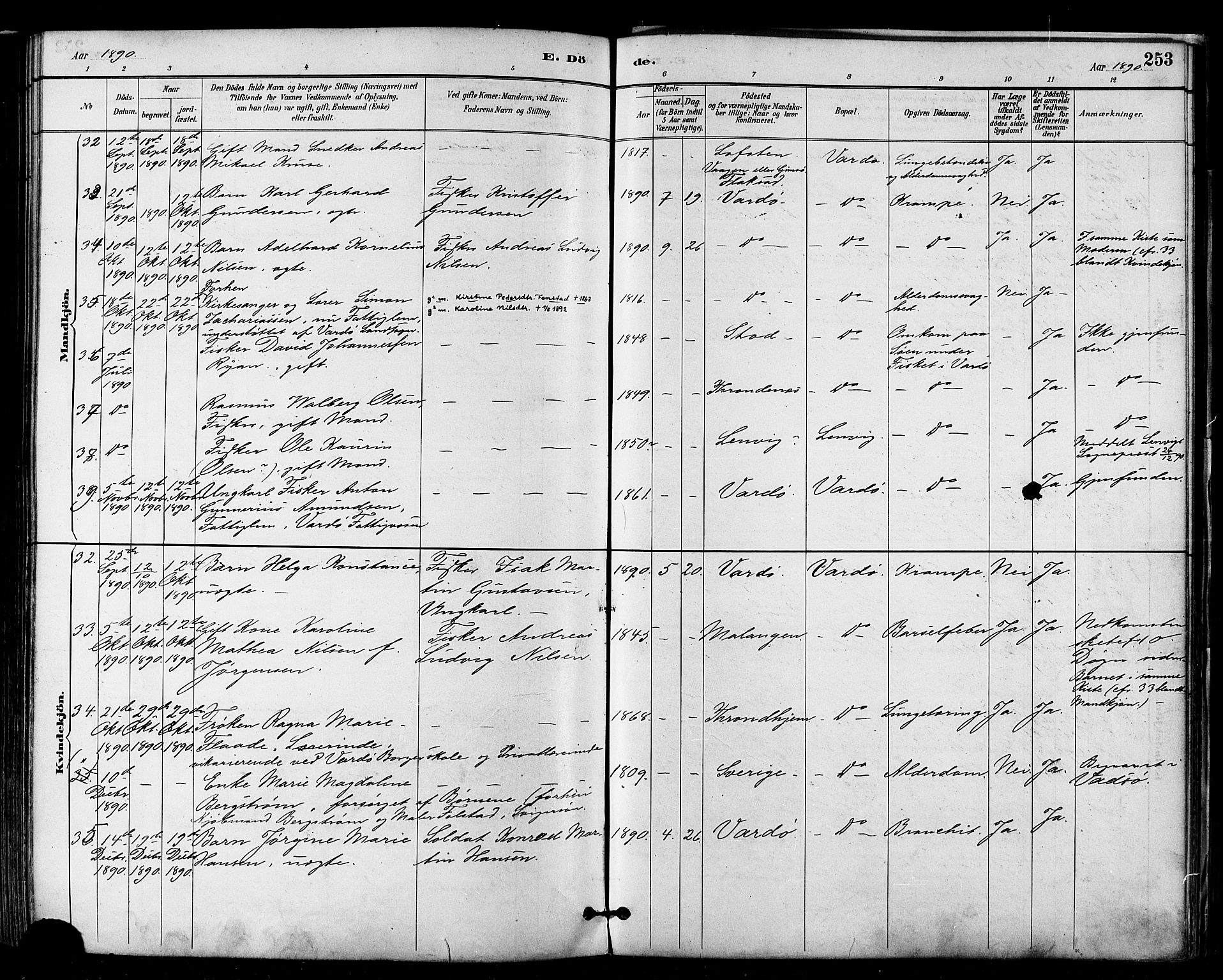 Vardø sokneprestkontor, SATØ/S-1332/H/Ha/L0007kirke: Parish register (official) no. 7, 1886-1897, p. 253