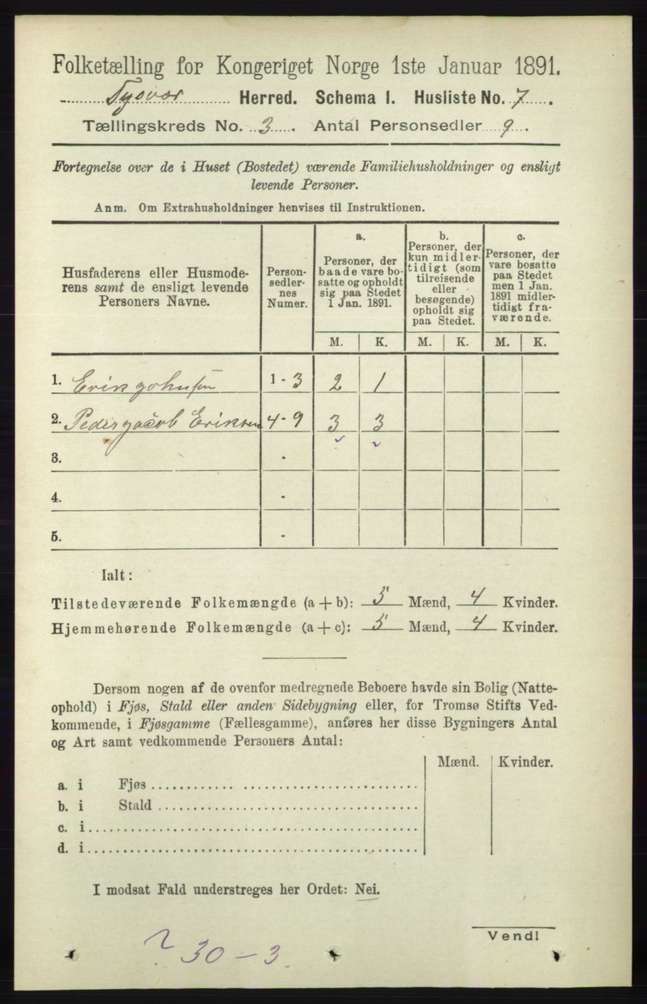 RA, 1891 census for 1146 Tysvær, 1891, p. 1189