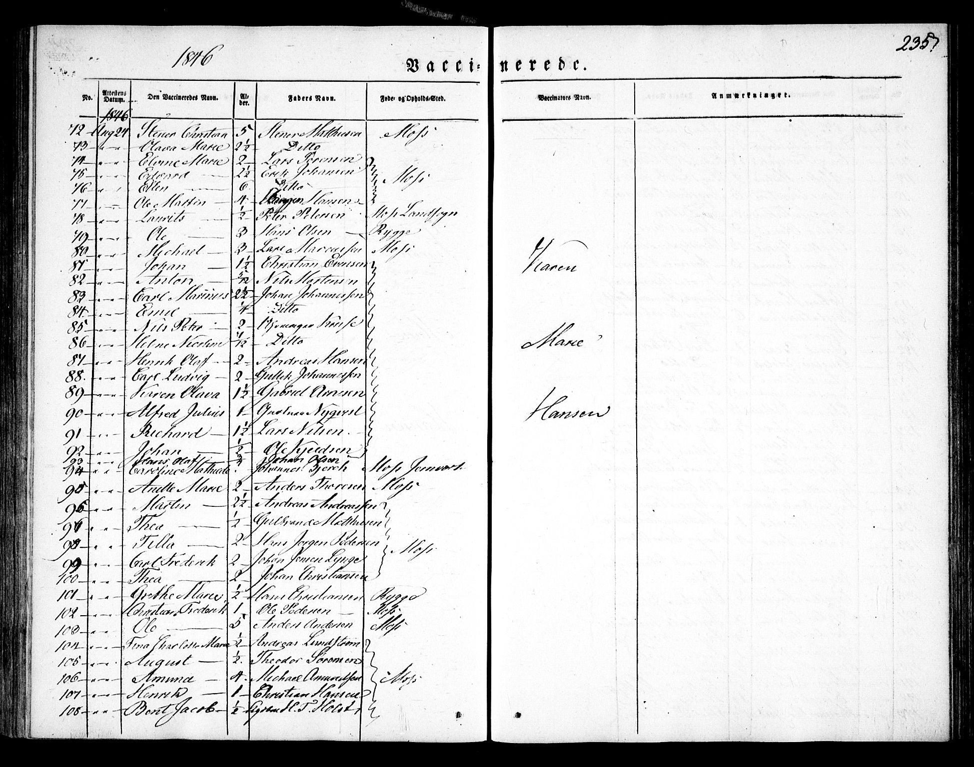 Moss prestekontor Kirkebøker, AV/SAO-A-2003/F/Fa/L0007: Parish register (official) no. I 7, 1845-1851, p. 235