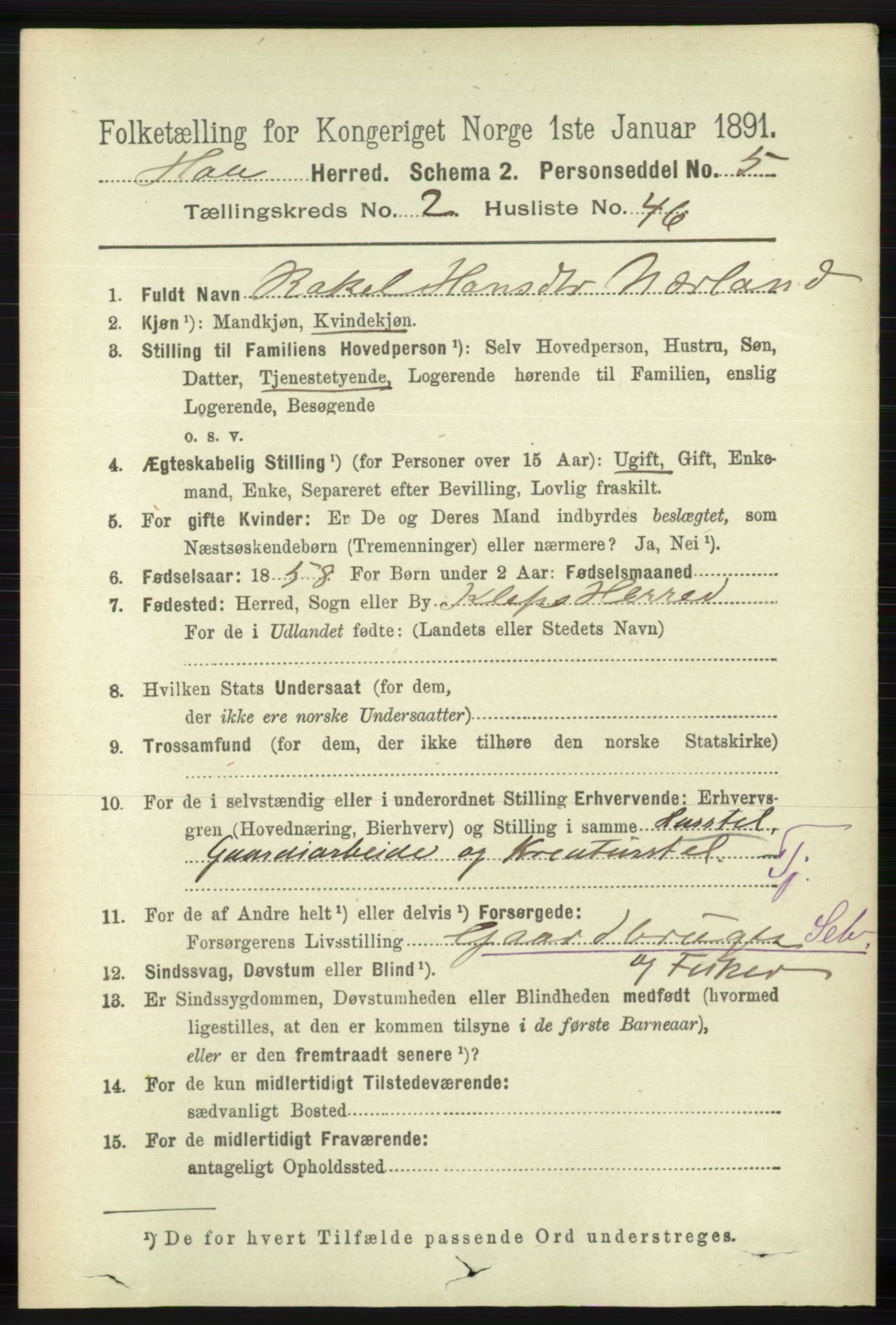 RA, 1891 census for 1119 Hå, 1891, p. 642