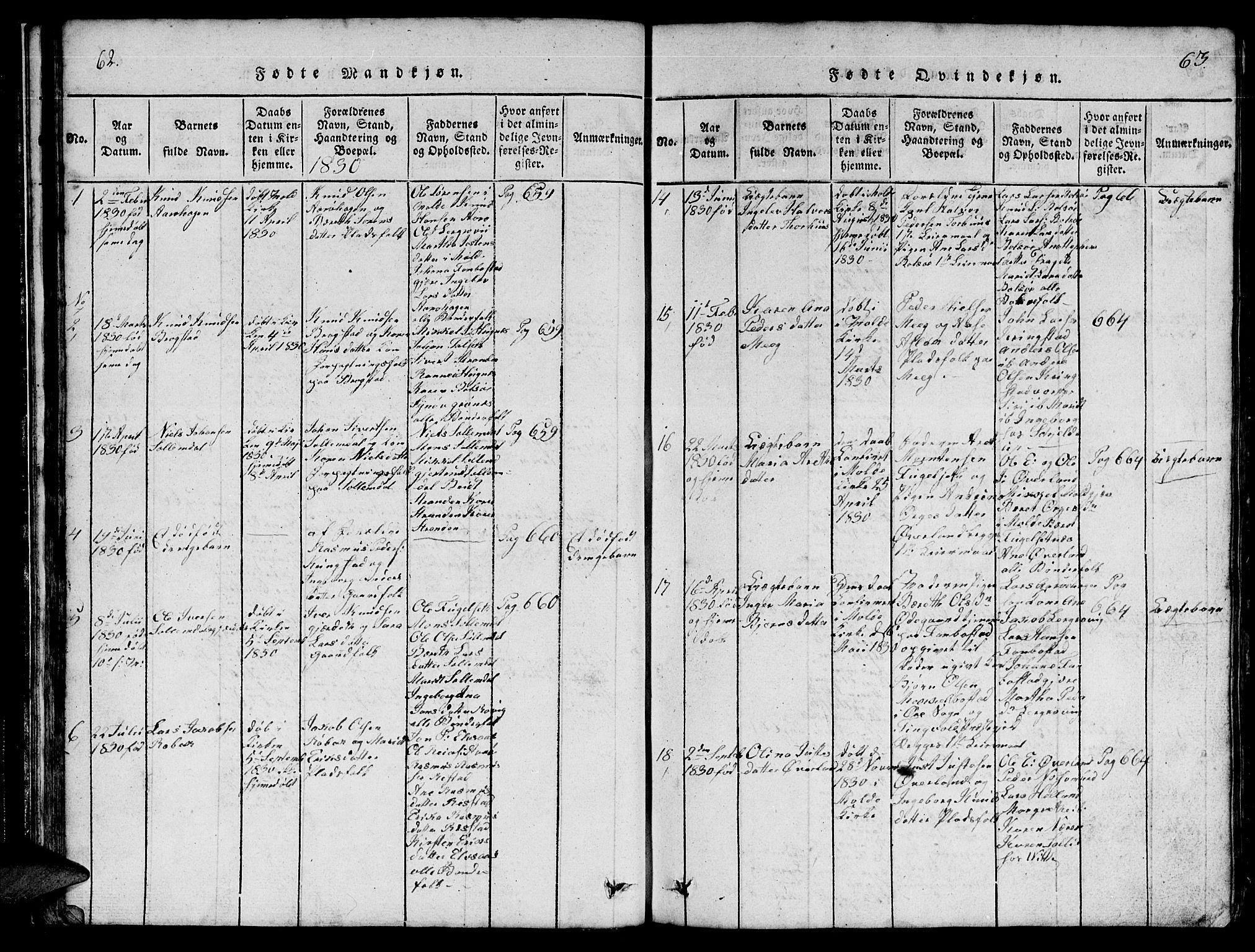 Ministerialprotokoller, klokkerbøker og fødselsregistre - Møre og Romsdal, SAT/A-1454/555/L0665: Parish register (copy) no. 555C01, 1818-1868, p. 62-63