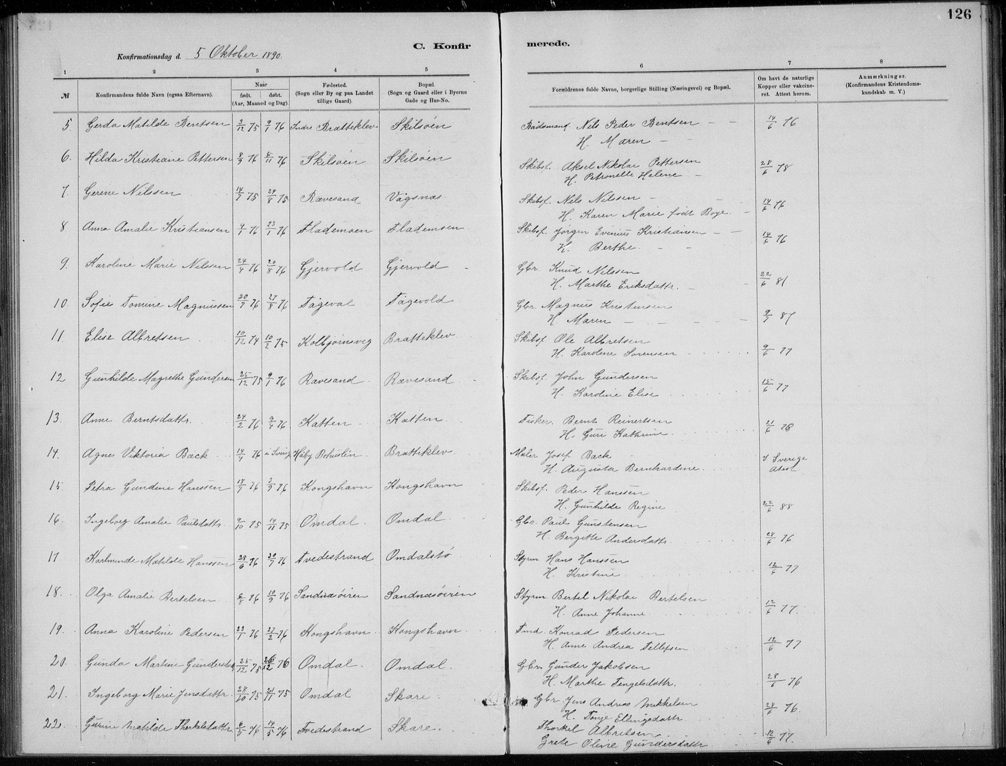 Tromøy sokneprestkontor, AV/SAK-1111-0041/F/Fb/L0005: Parish register (copy) no. B 5, 1877-1891, p. 126