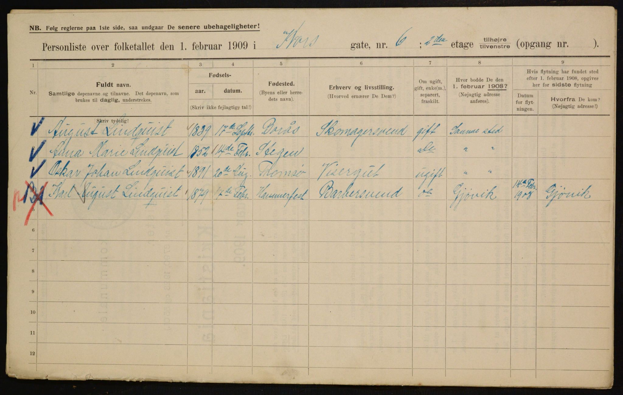 OBA, Municipal Census 1909 for Kristiania, 1909, p. 49048