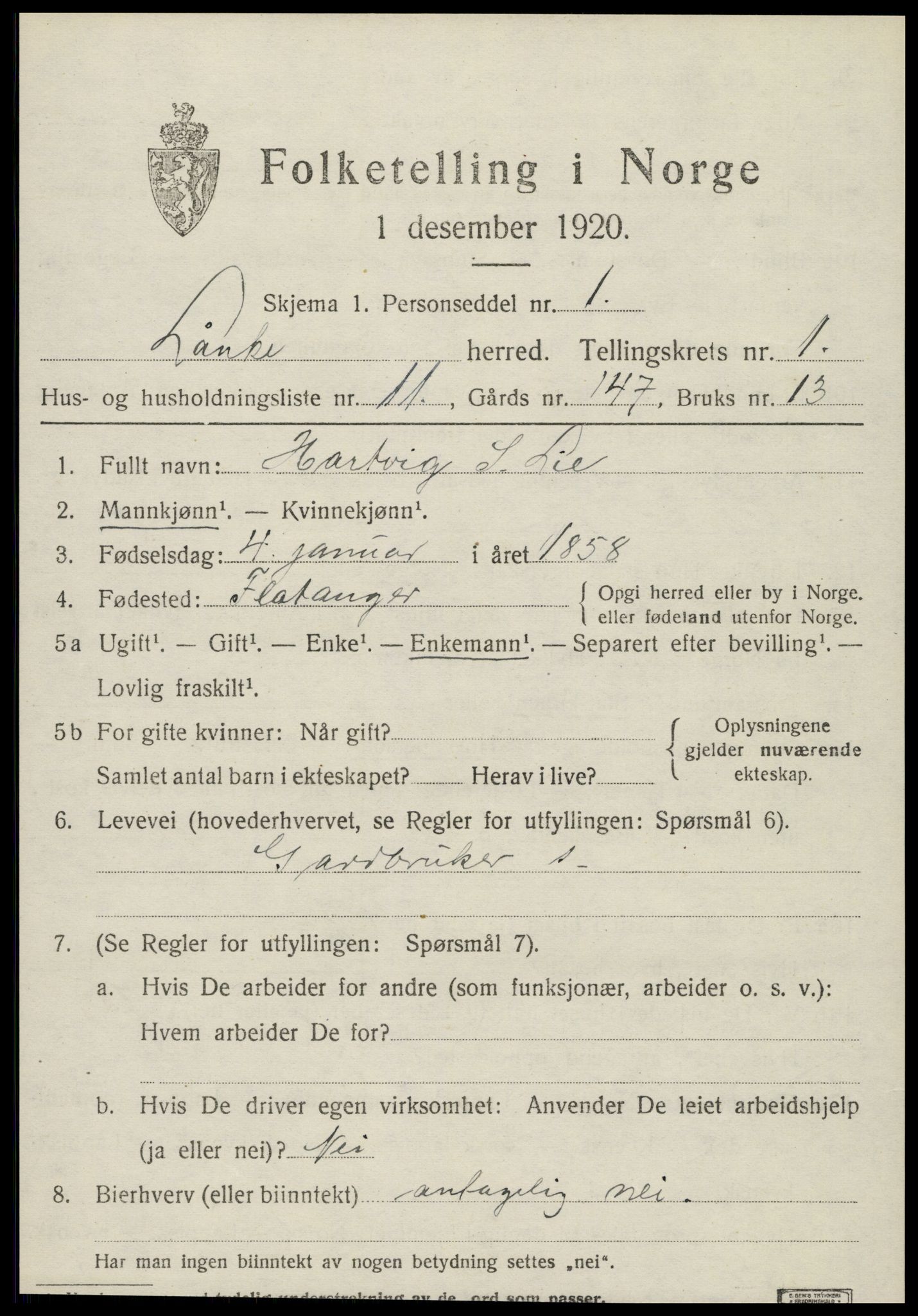 SAT, 1920 census for Lånke, 1920, p. 648