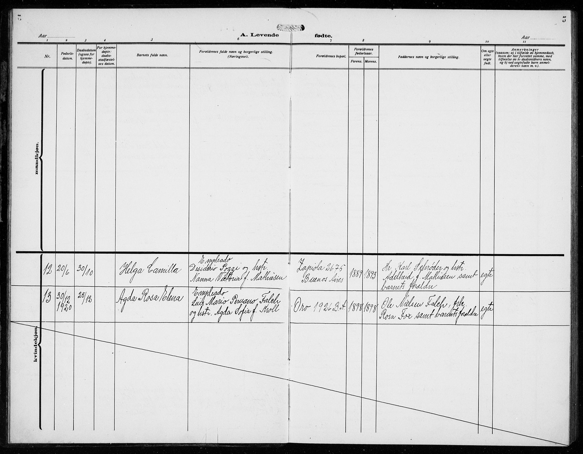 Den norske sjømannsmisjon i utlandet/Syd-Amerika (Buenos Aires m.fl.), AV/SAB-SAB/PA-0118/H/Ha/L0003: Parish register (official) no. A 3, 1920-1938, p. 5