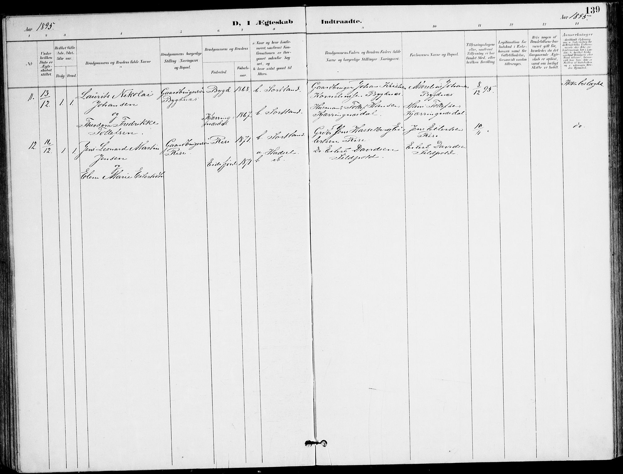 Ministerialprotokoller, klokkerbøker og fødselsregistre - Nordland, SAT/A-1459/895/L1372: Parish register (official) no. 895A07, 1894-1914, p. 139