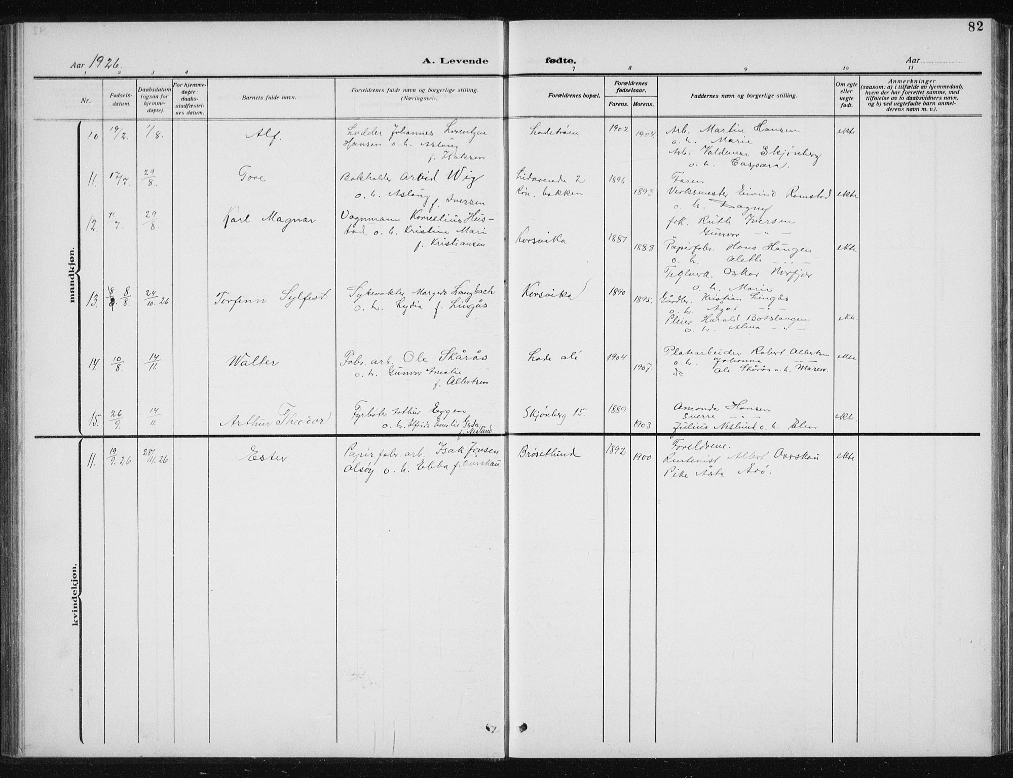 Ministerialprotokoller, klokkerbøker og fødselsregistre - Sør-Trøndelag, SAT/A-1456/606/L0314: Parish register (copy) no. 606C10, 1911-1937, p. 82