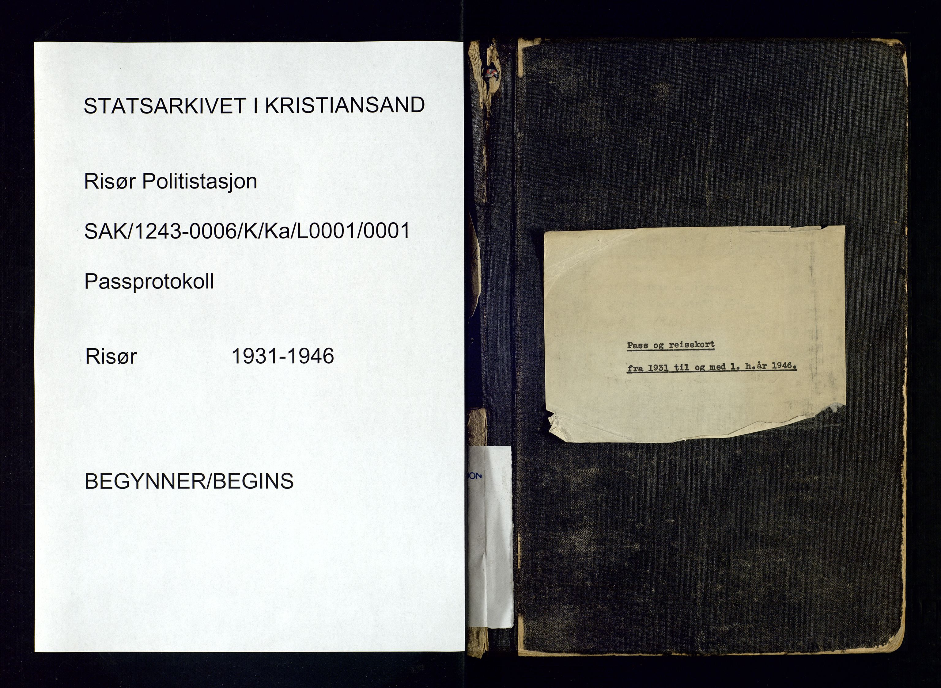 Risør politistasjon, SAK/1243-0006/K/Ka/L0001/0001: Passprotokoller / Passprotokoll, 1931-1946