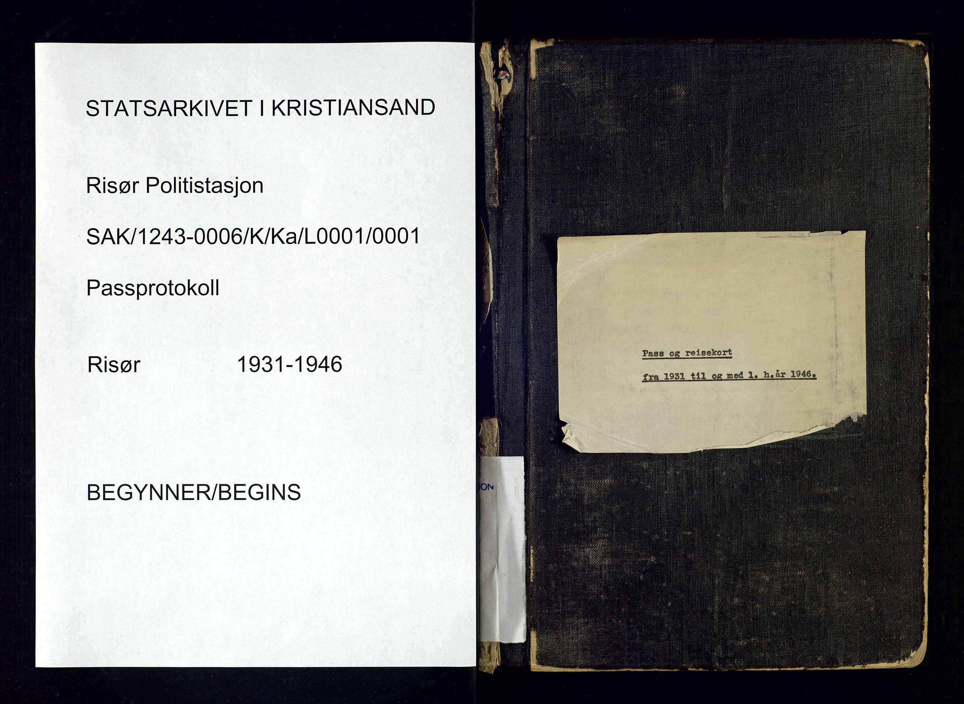 Risør politistasjon, AV/SAK-1243-0006/K/Ka/L0001/0001: Passprotokoller / Passprotokoll, 1931-1946