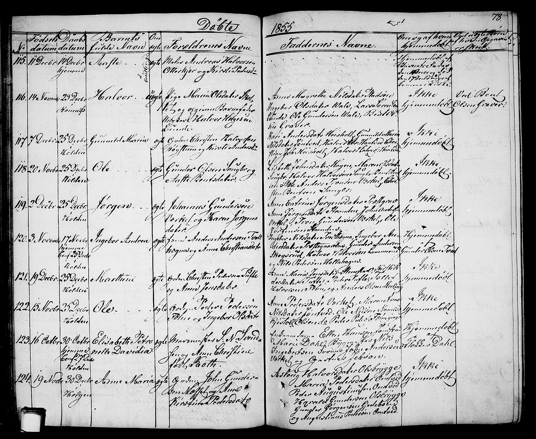 Holla kirkebøker, SAKO/A-272/G/Ga/L0003: Parish register (copy) no. I 3, 1849-1866, p. 78