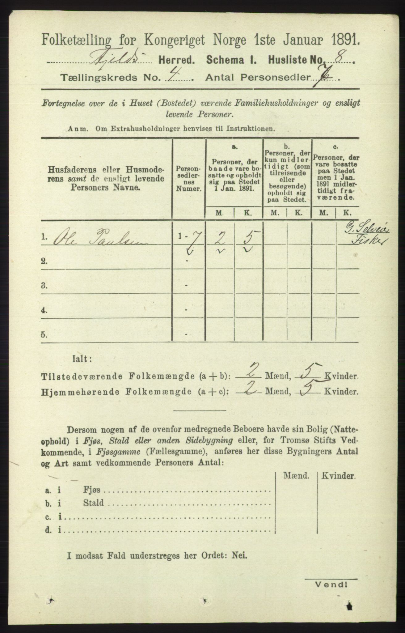 RA, 1891 census for 1246 Fjell, 1891, p. 1961