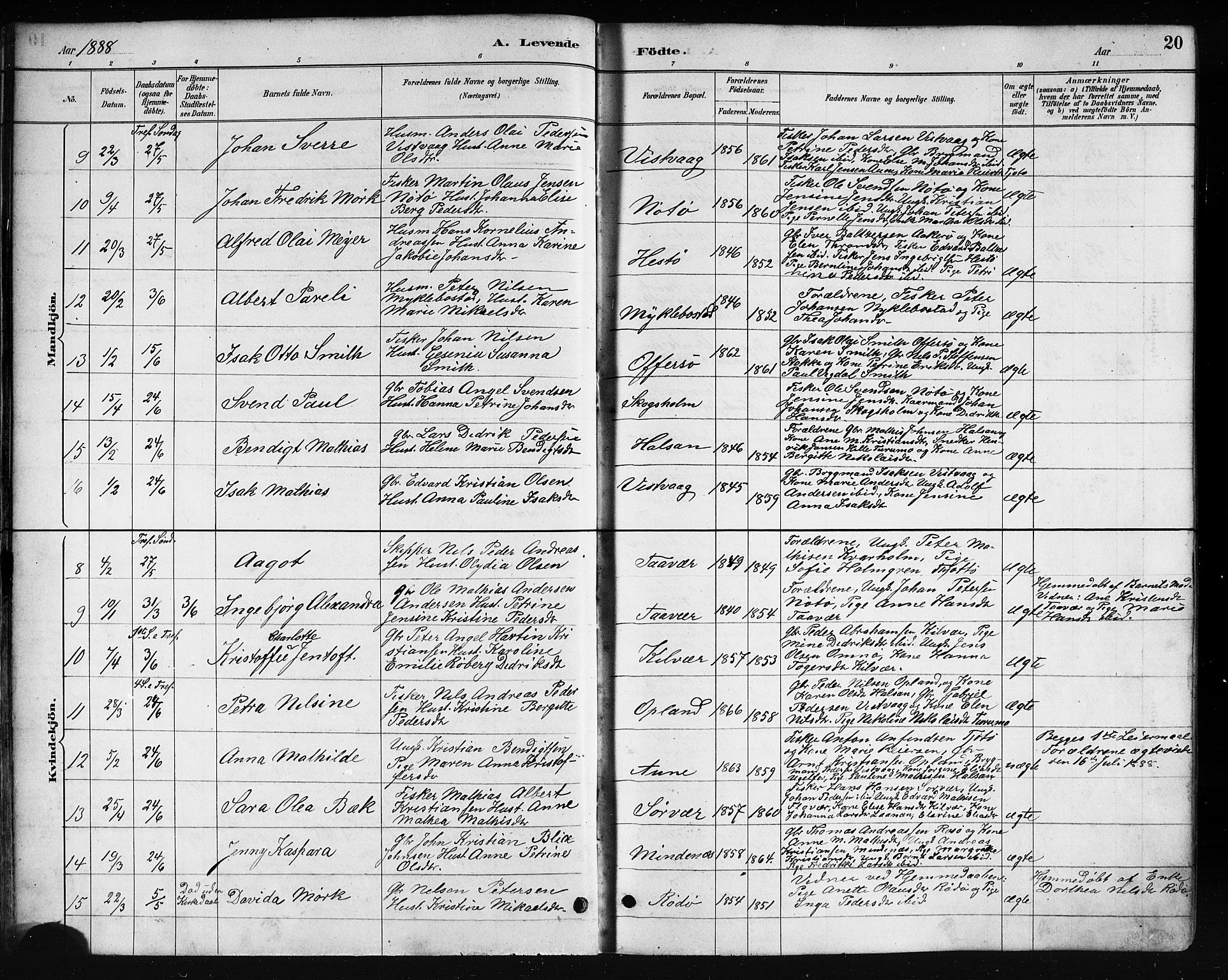 Ministerialprotokoller, klokkerbøker og fødselsregistre - Nordland, AV/SAT-A-1459/817/L0268: Parish register (copy) no. 817C03, 1884-1920, p. 20