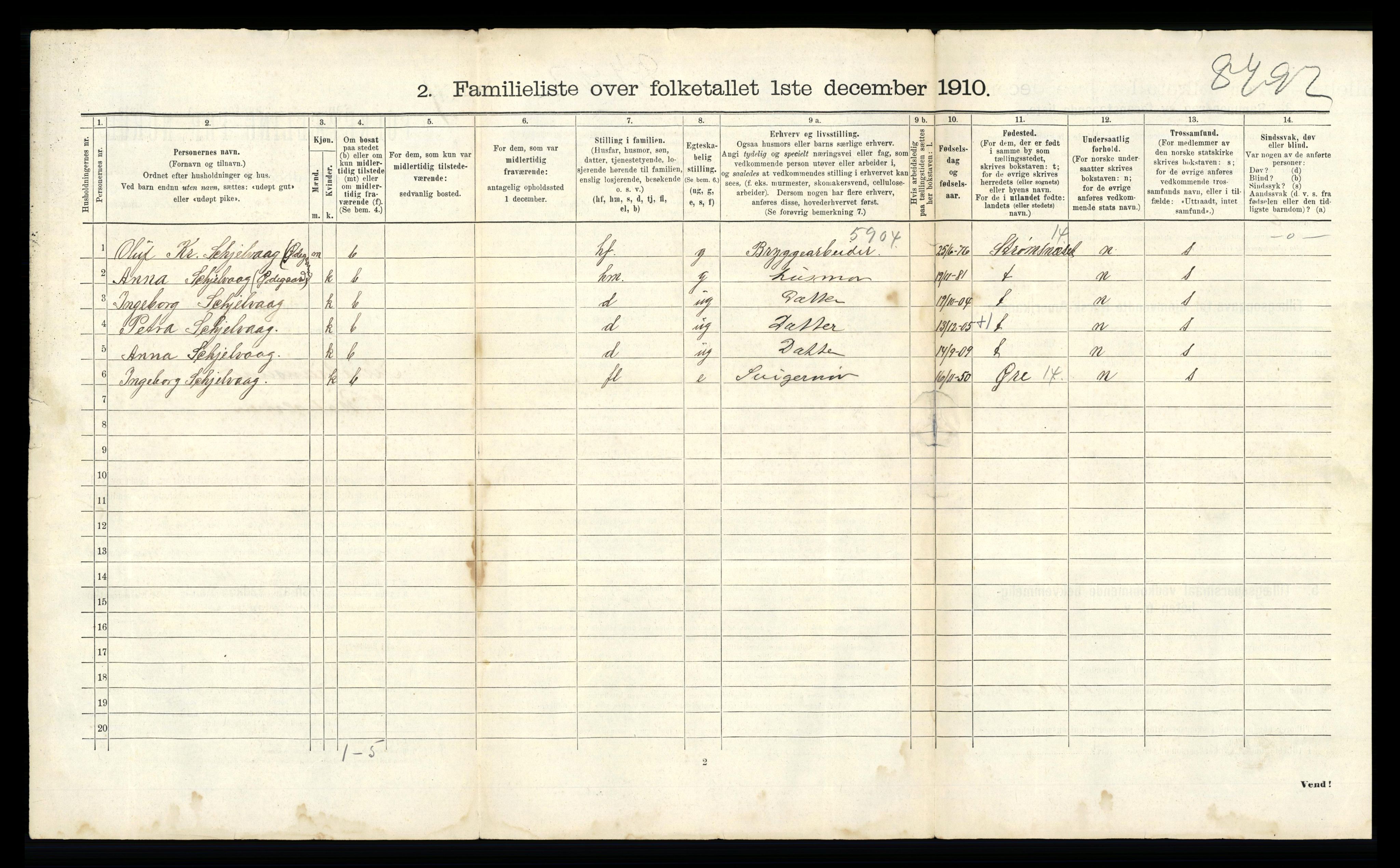 RA, 1910 census for Kristiansund, 1910, p. 6840