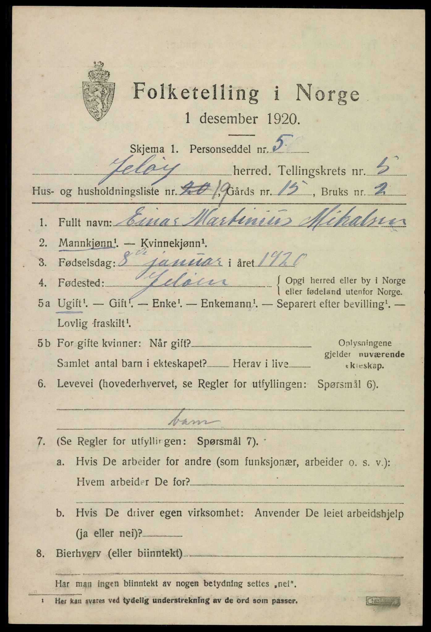 SAO, 1920 census for Moss land district, 1920, p. 6447