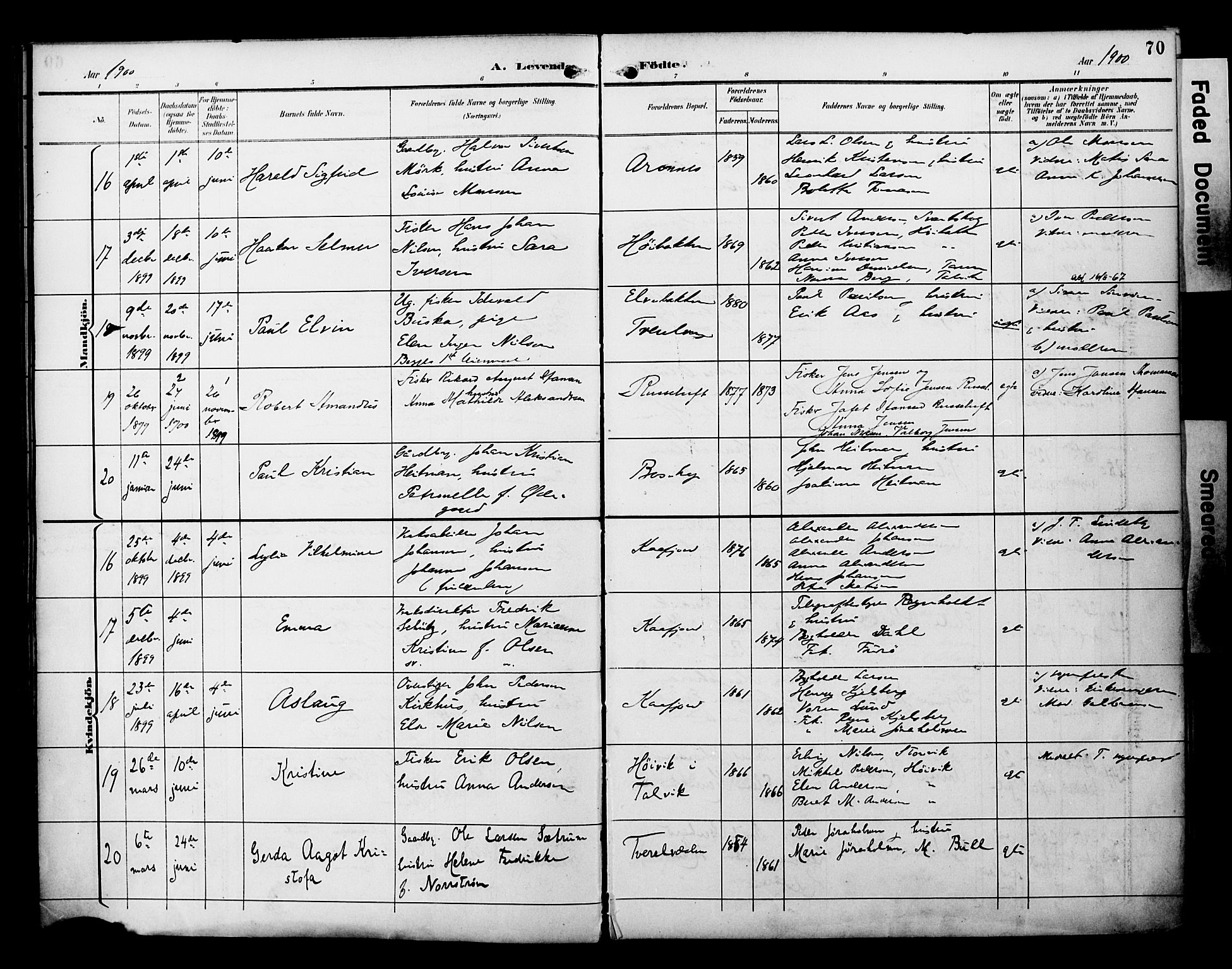 Alta sokneprestkontor, AV/SATØ-S-1338/H/Ha/L0003.kirke: Parish register (official) no. 3, 1892-1904, p. 70