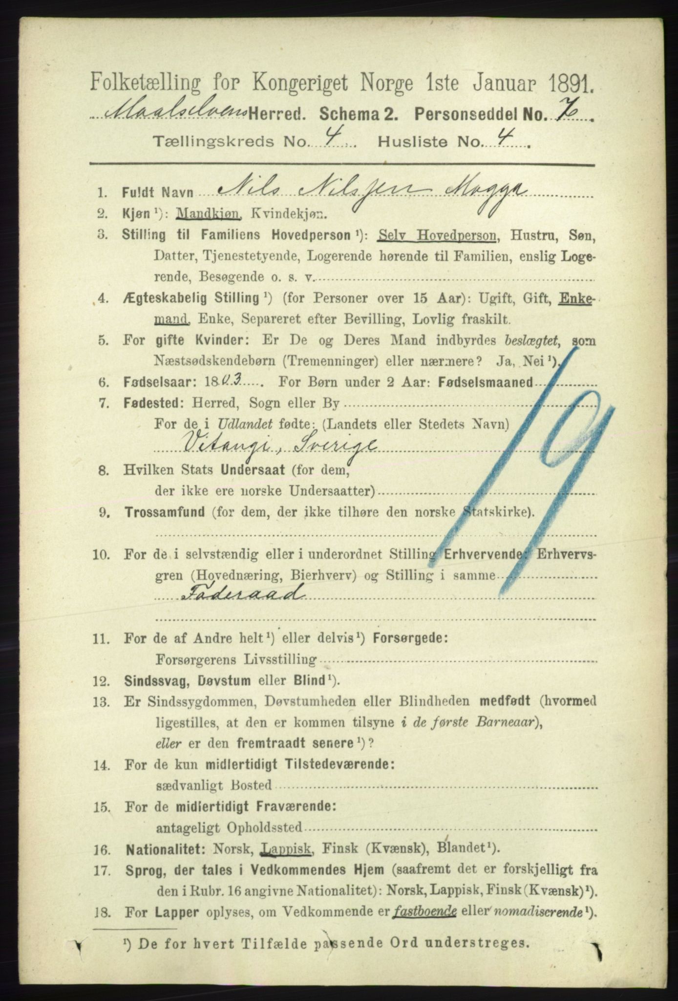 RA, 1891 census for 1924 Målselv, 1891, p. 1109