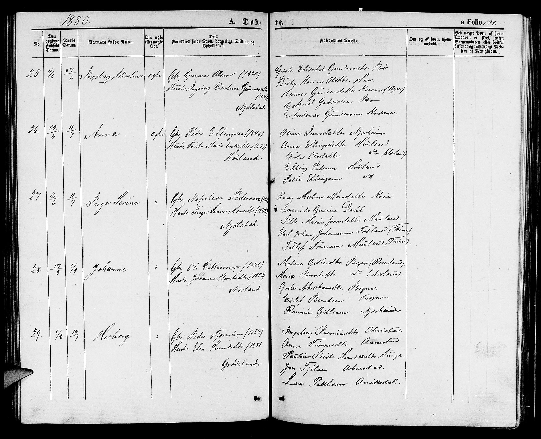 Hå sokneprestkontor, AV/SAST-A-101801/001/30BB/L0001: Parish register (copy) no. B 1, 1854-1883, p. 139