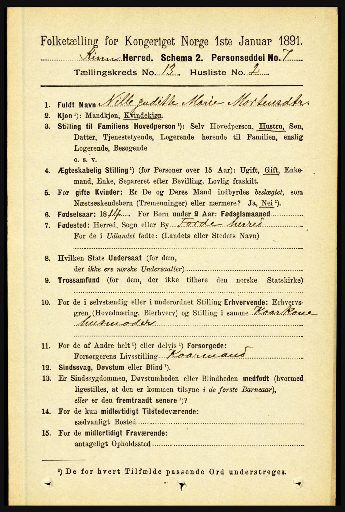 RA, 1891 census for 1437 Kinn, 1891, p. 5063