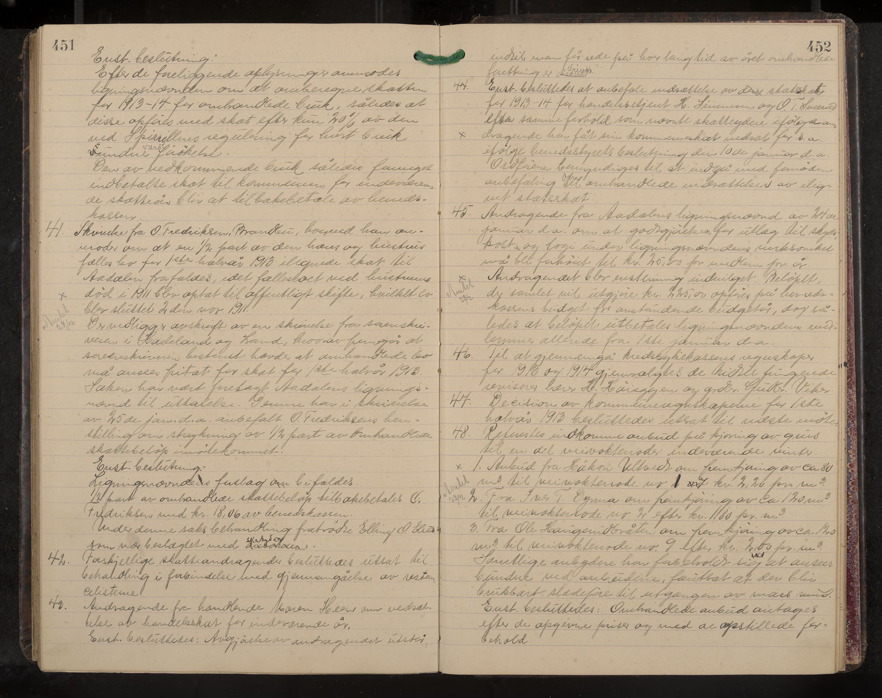 Ådal formannskap og sentraladministrasjon, IKAK/0614021/A/Aa/L0003: Møtebok, 1907-1914, p. 451-452