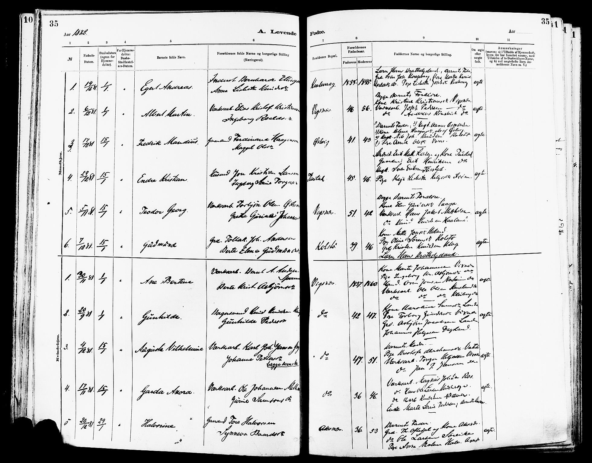 Avaldsnes sokneprestkontor, SAST/A -101851/H/Ha/Haa/L0014: Parish register (official) no. A 14, 1880-1889, p. 35