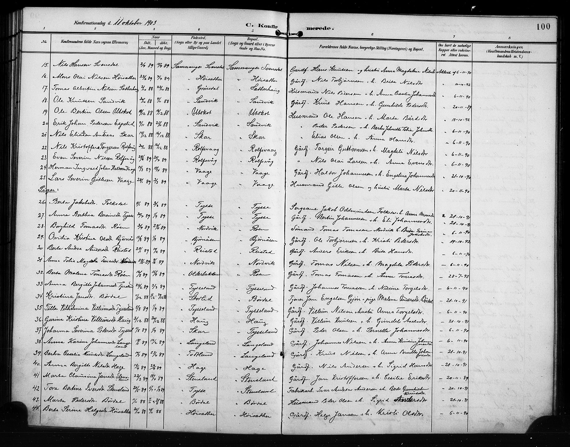 Samnanger Sokneprestembete, SAB/A-77501/H/Hab: Parish register (copy) no. A 3, 1898-1914, p. 100