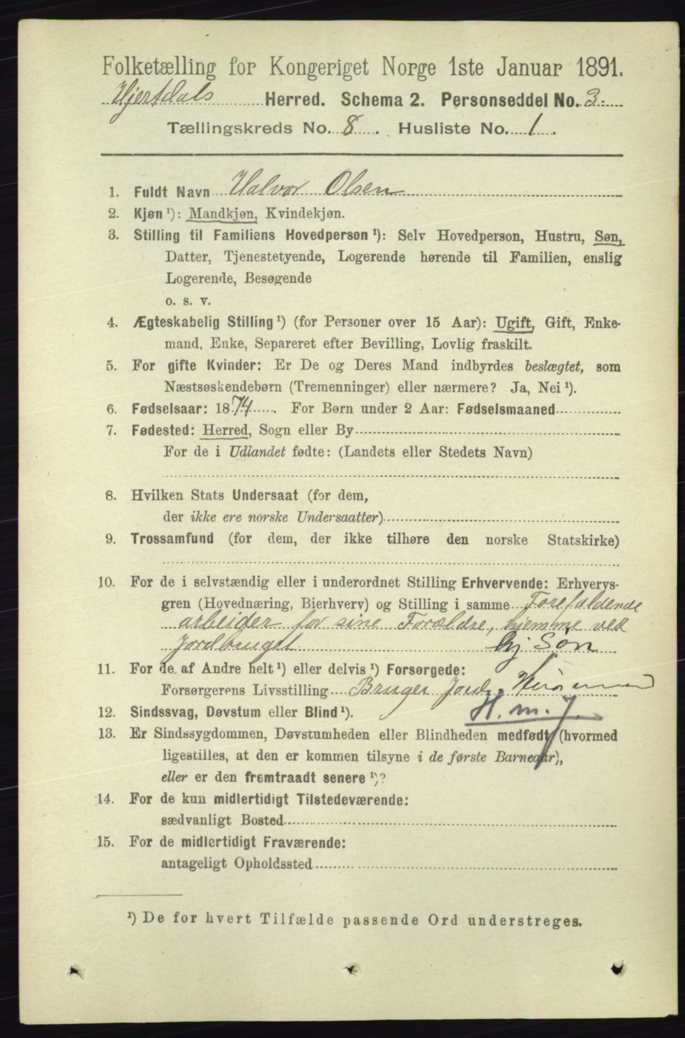 RA, 1891 census for 0827 Hjartdal, 1891, p. 2809