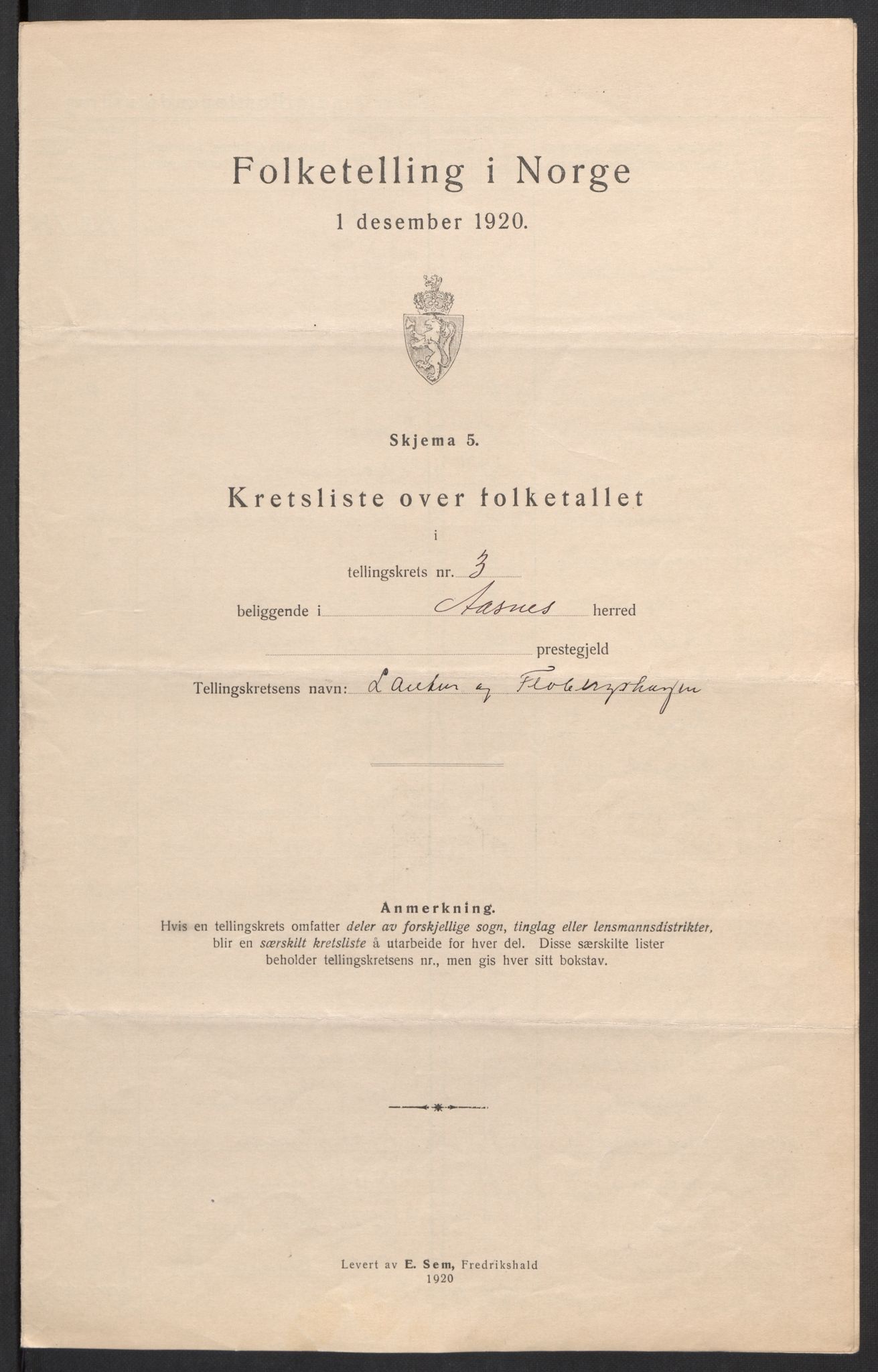 SAH, 1920 census for Åsnes, 1920, p. 12