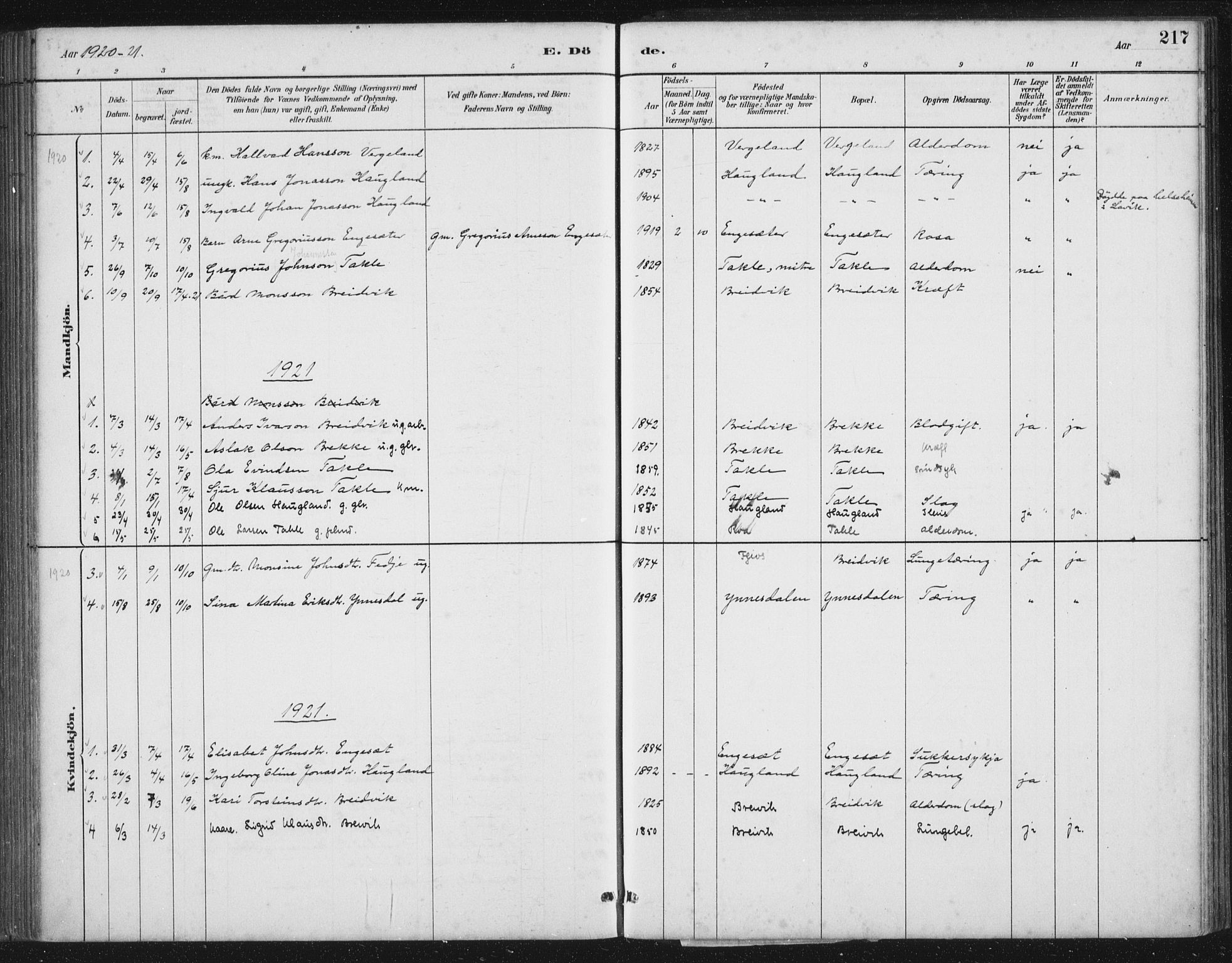 Gulen sokneprestembete, AV/SAB-A-80201/H/Hab/Habc/L0002: Parish register (copy) no. C 2, 1880-1938, p. 217