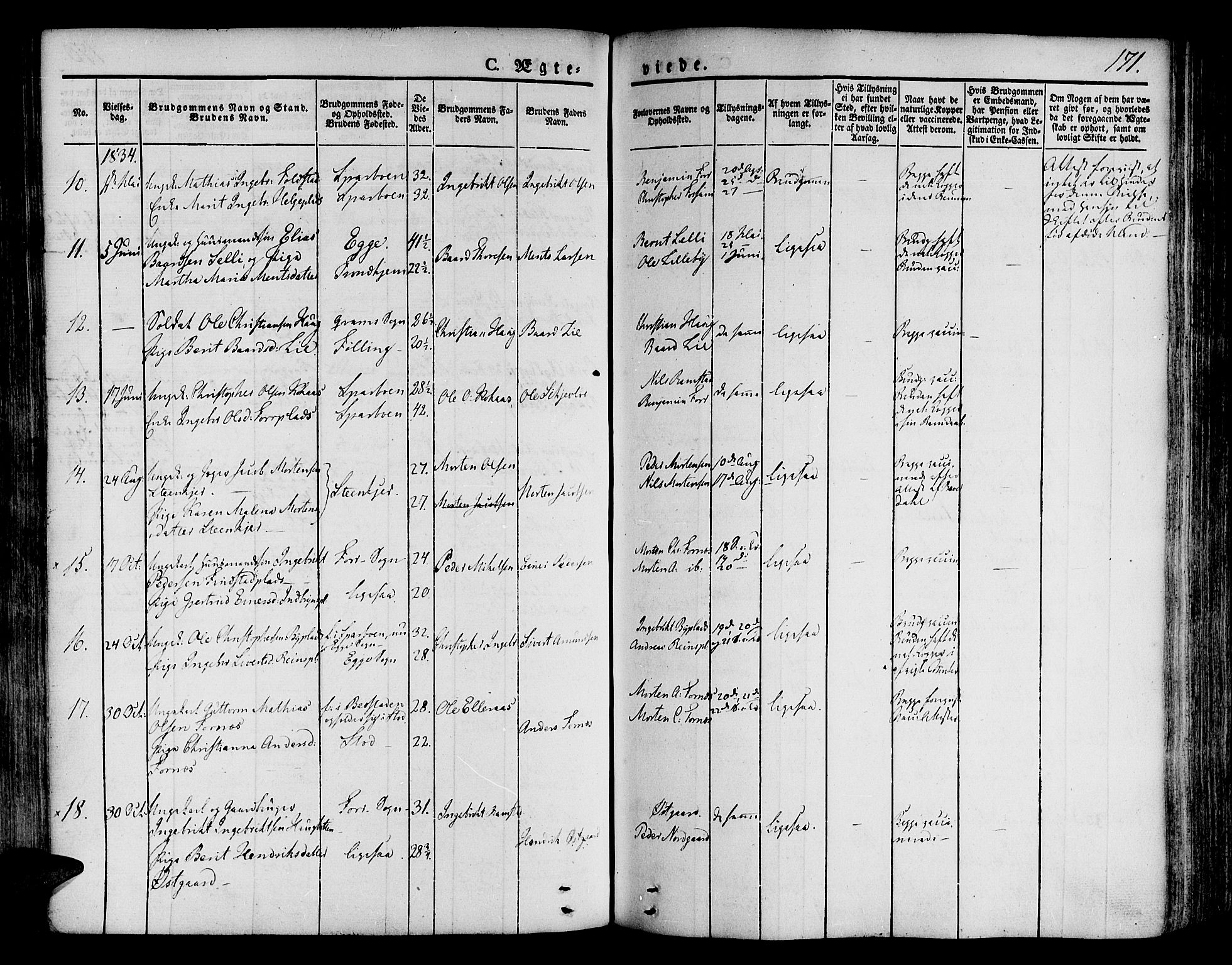 Ministerialprotokoller, klokkerbøker og fødselsregistre - Nord-Trøndelag, SAT/A-1458/746/L0445: Parish register (official) no. 746A04, 1826-1846, p. 171