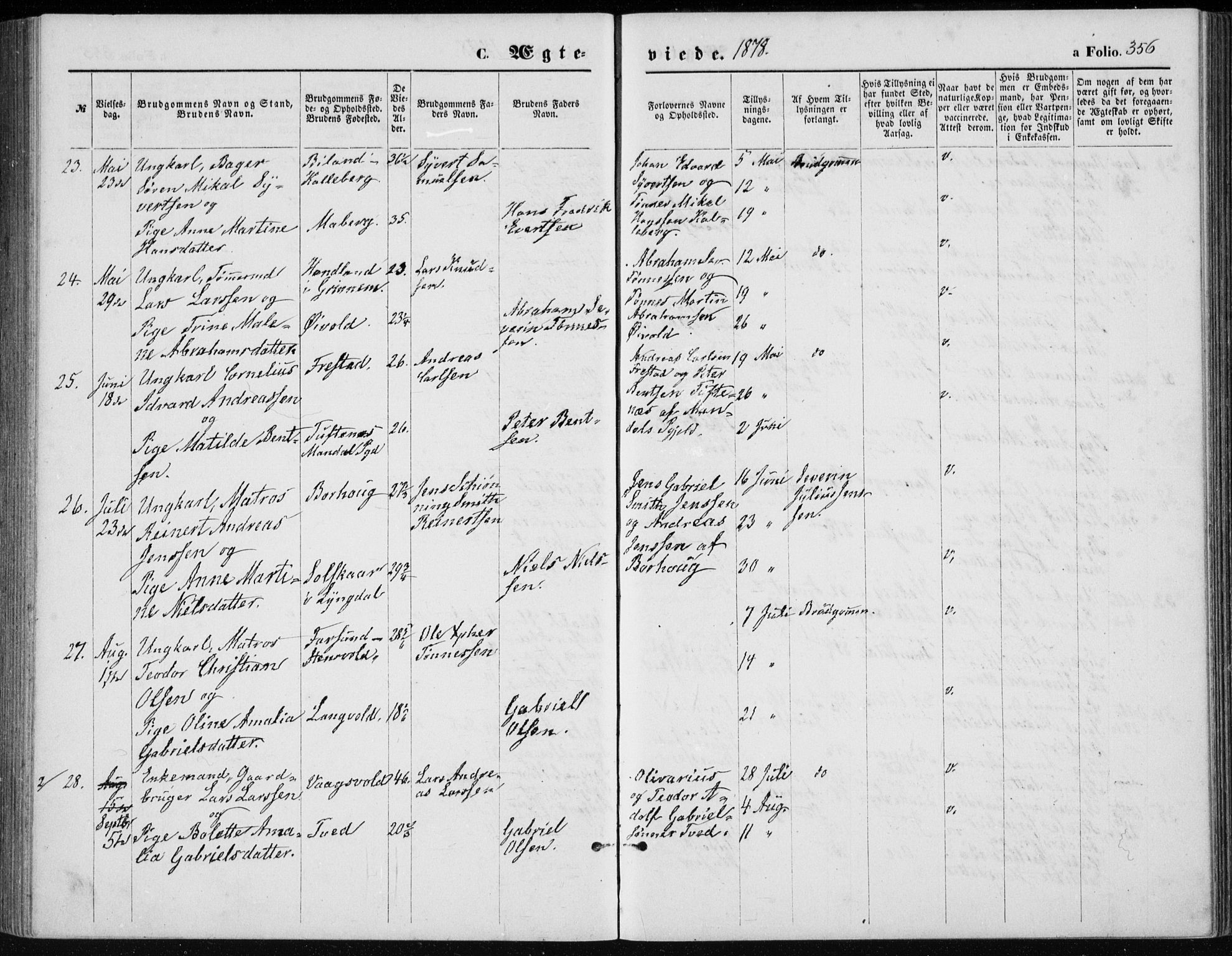 Lista sokneprestkontor, AV/SAK-1111-0027/F/Fb/L0004: Parish register (copy) no. B 4, 1877-1891, p. 356