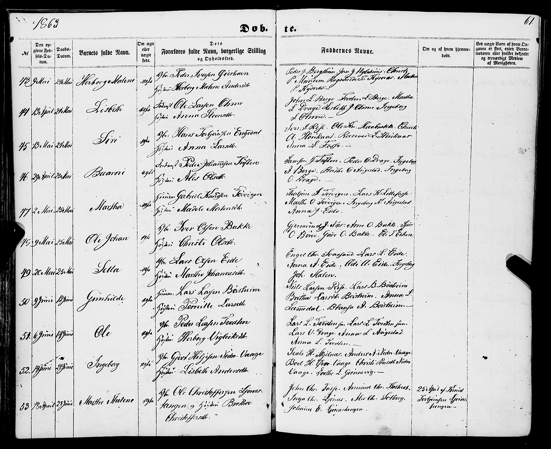 Strandebarm sokneprestembete, AV/SAB-A-78401/H/Haa: Parish register (official) no. A 8, 1858-1872, p. 61