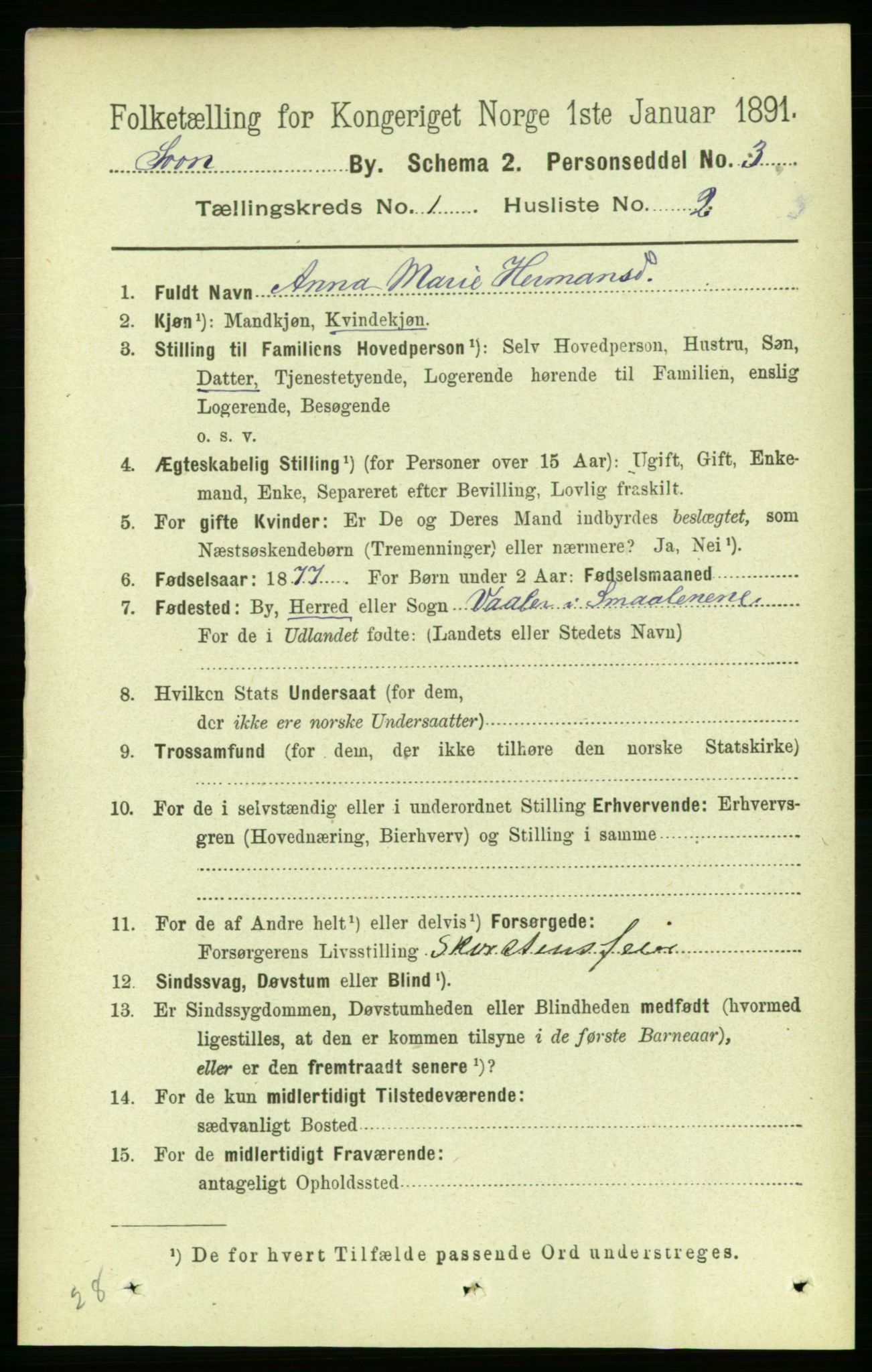 RA, 1891 census for 0201 Son, 1891, p. 16