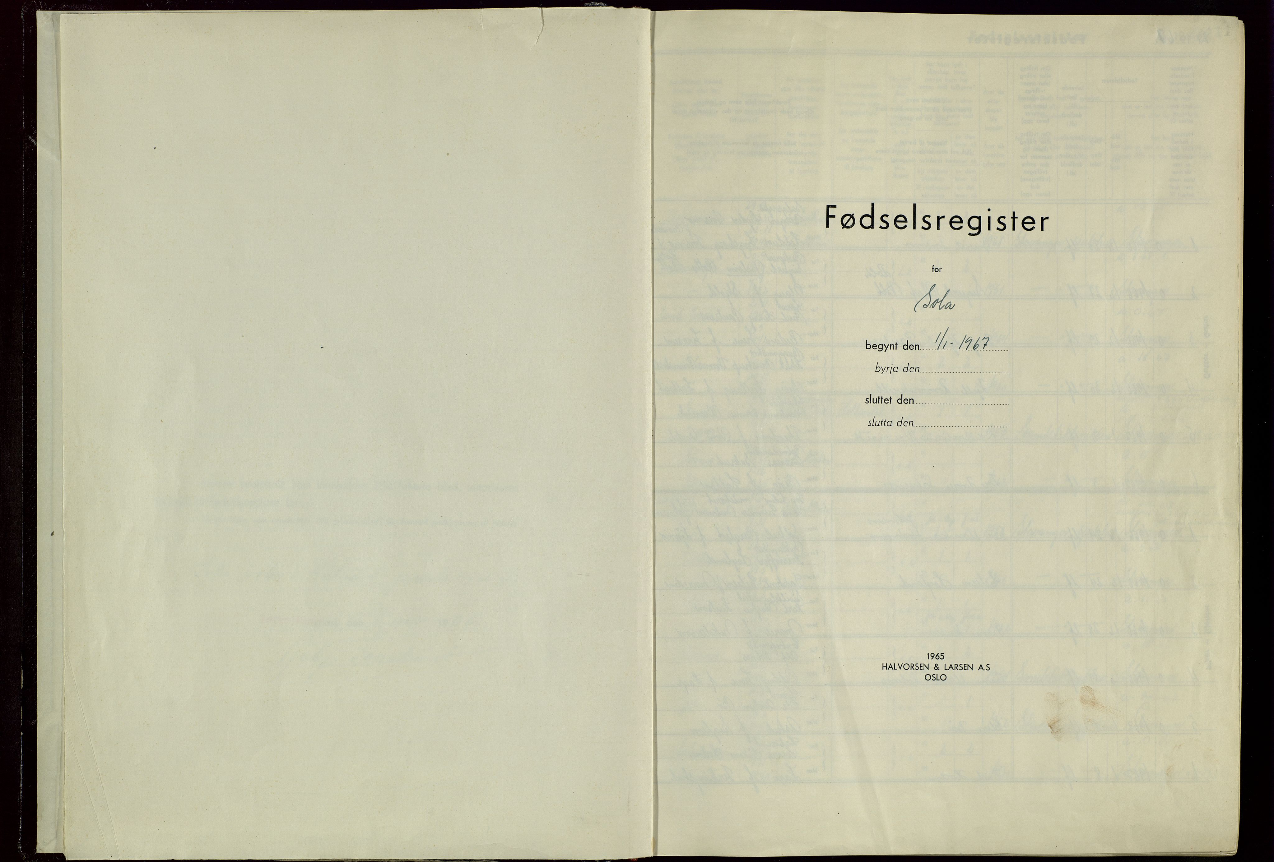 Håland sokneprestkontor, SAST/A-101802/001/704BA/L0004: Birth register no. 4, 1967-1978