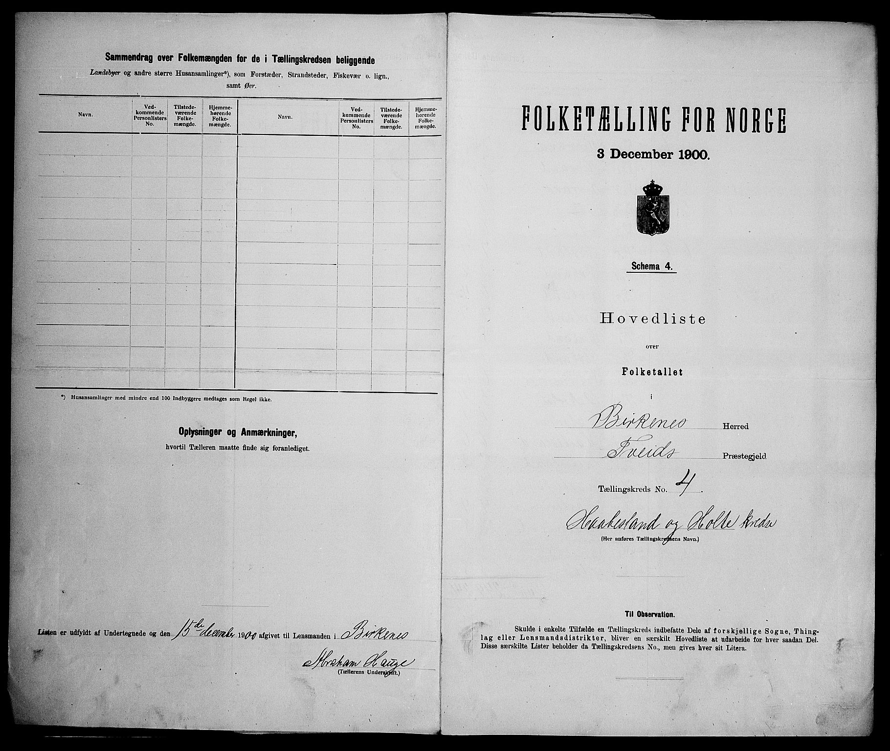 SAK, 1900 census for Birkenes, 1900, p. 19