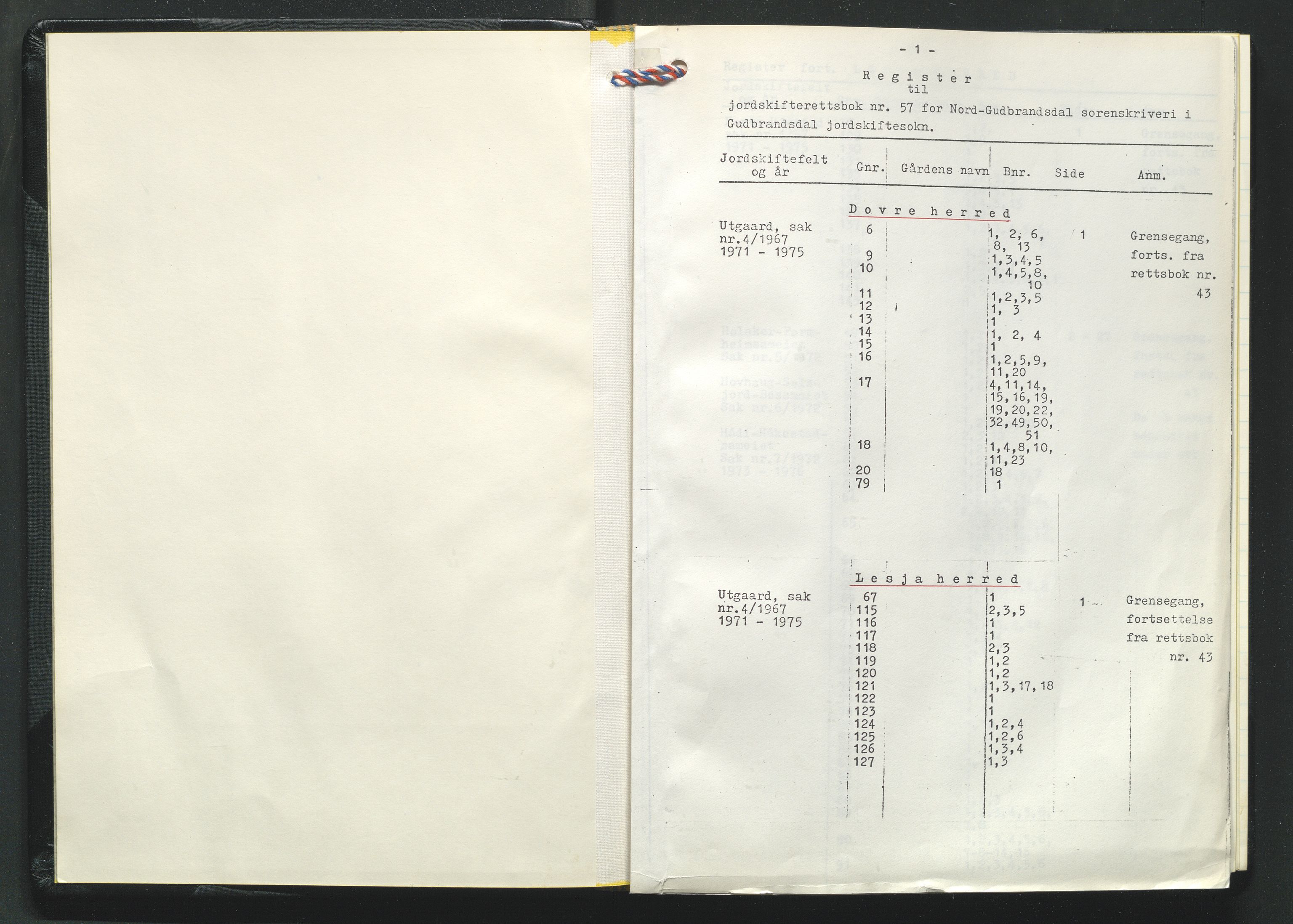 Nord-Gudbrandsdal jordskifterett, AV/SAH-JORDSKIFTEO-005/G/Ga/L0005/0001: Rettsbøker / Rettsbok - protokoll nr. 57, 1975-1977