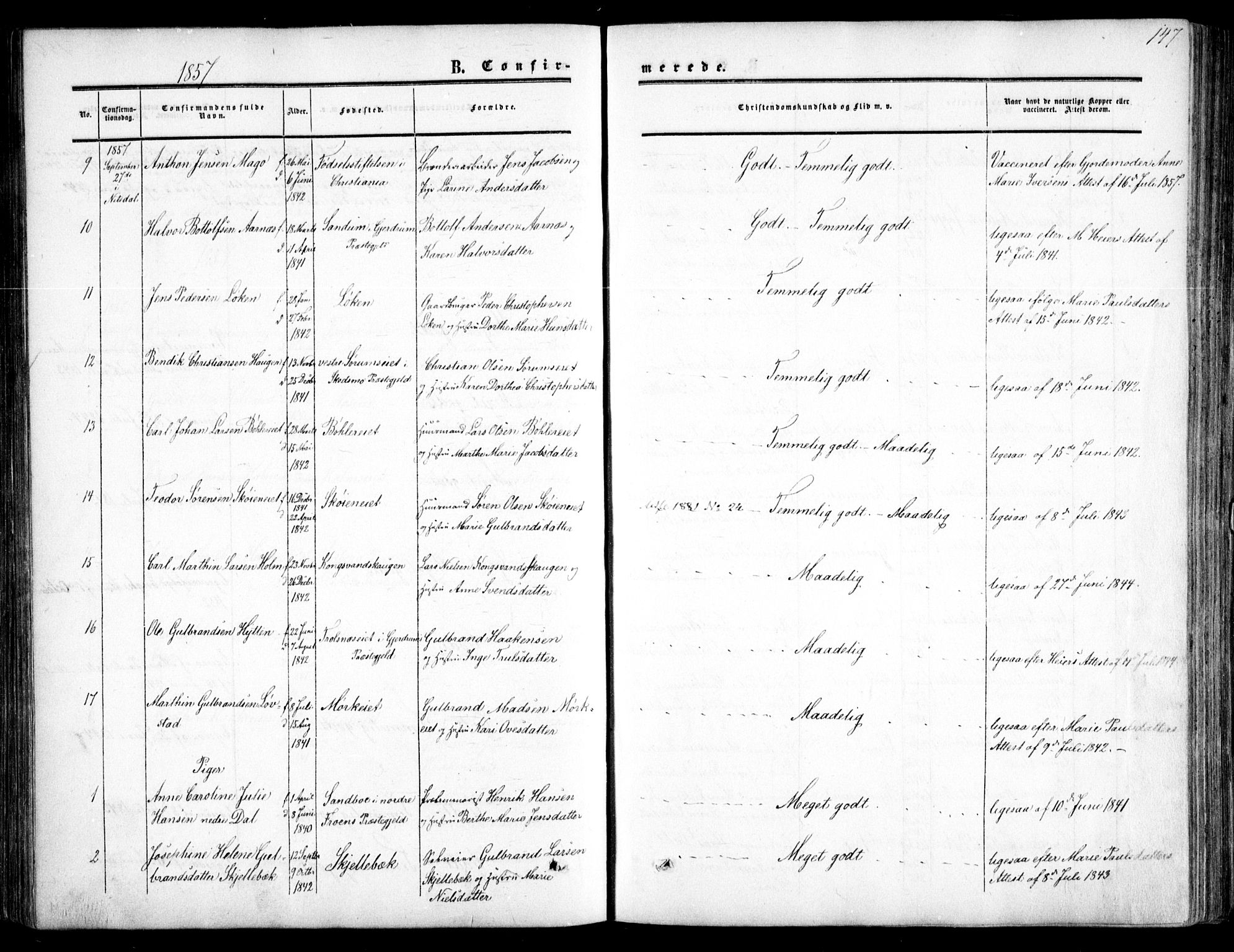 Nittedal prestekontor Kirkebøker, SAO/A-10365a/F/Fa/L0005: Parish register (official) no. I 5, 1850-1862, p. 147