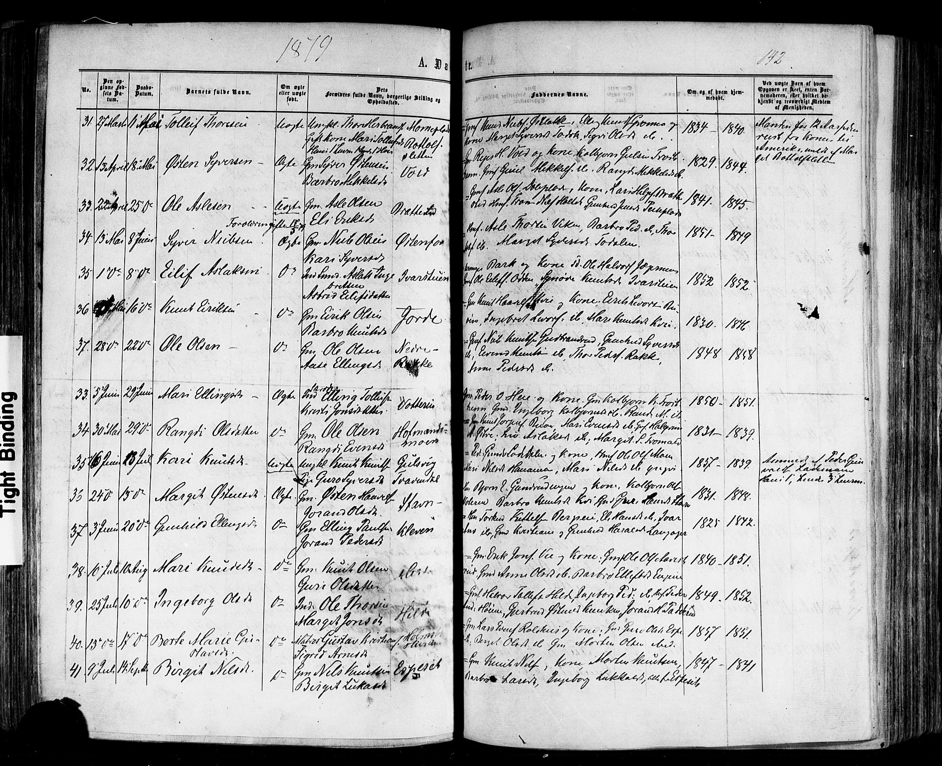 Nes kirkebøker, AV/SAKO-A-236/F/Fa/L0010: Parish register (official) no. 10, 1864-1880, p. 142