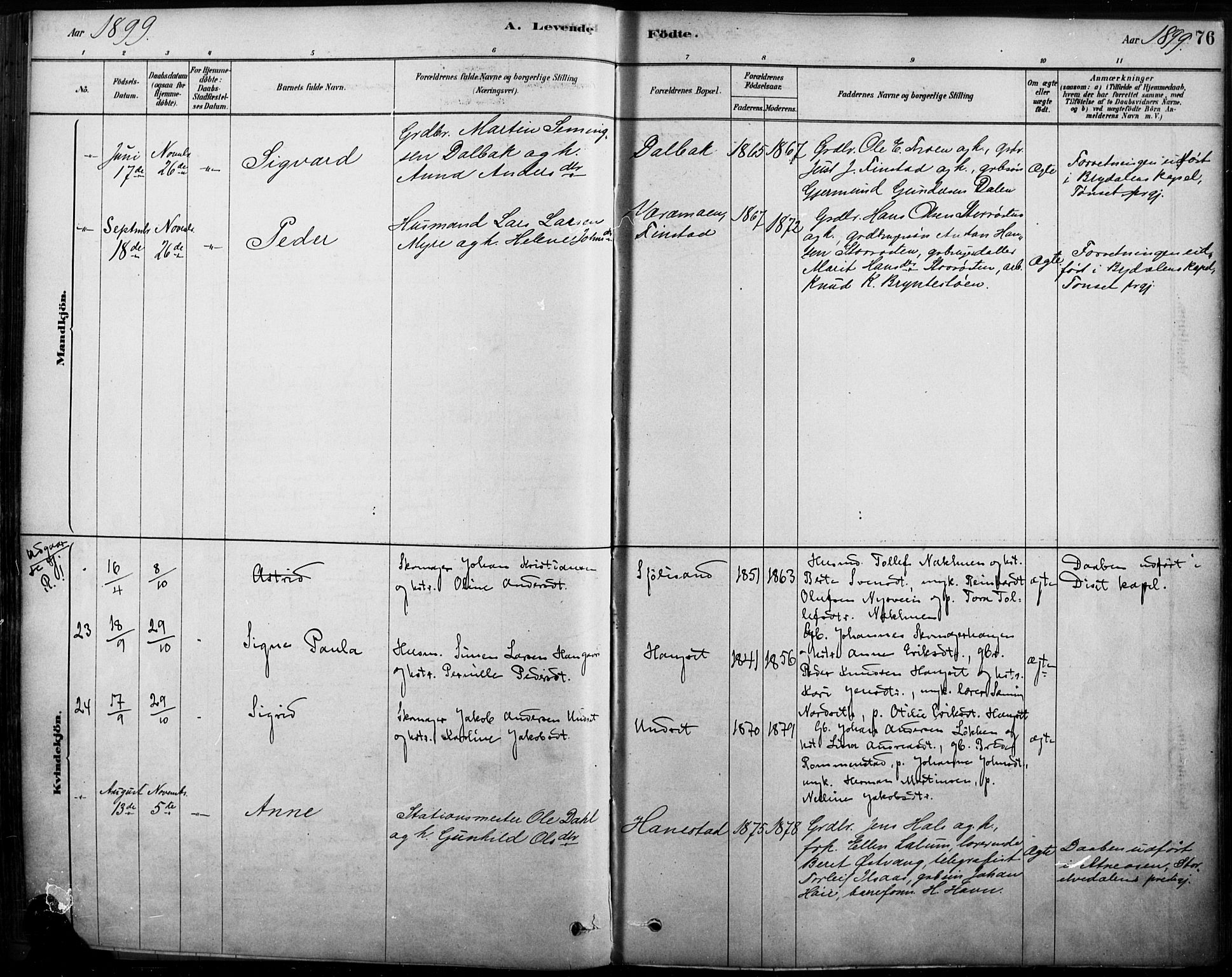 Rendalen prestekontor, AV/SAH-PREST-054/H/Ha/Haa/L0009: Parish register (official) no. 9, 1878-1901, p. 76