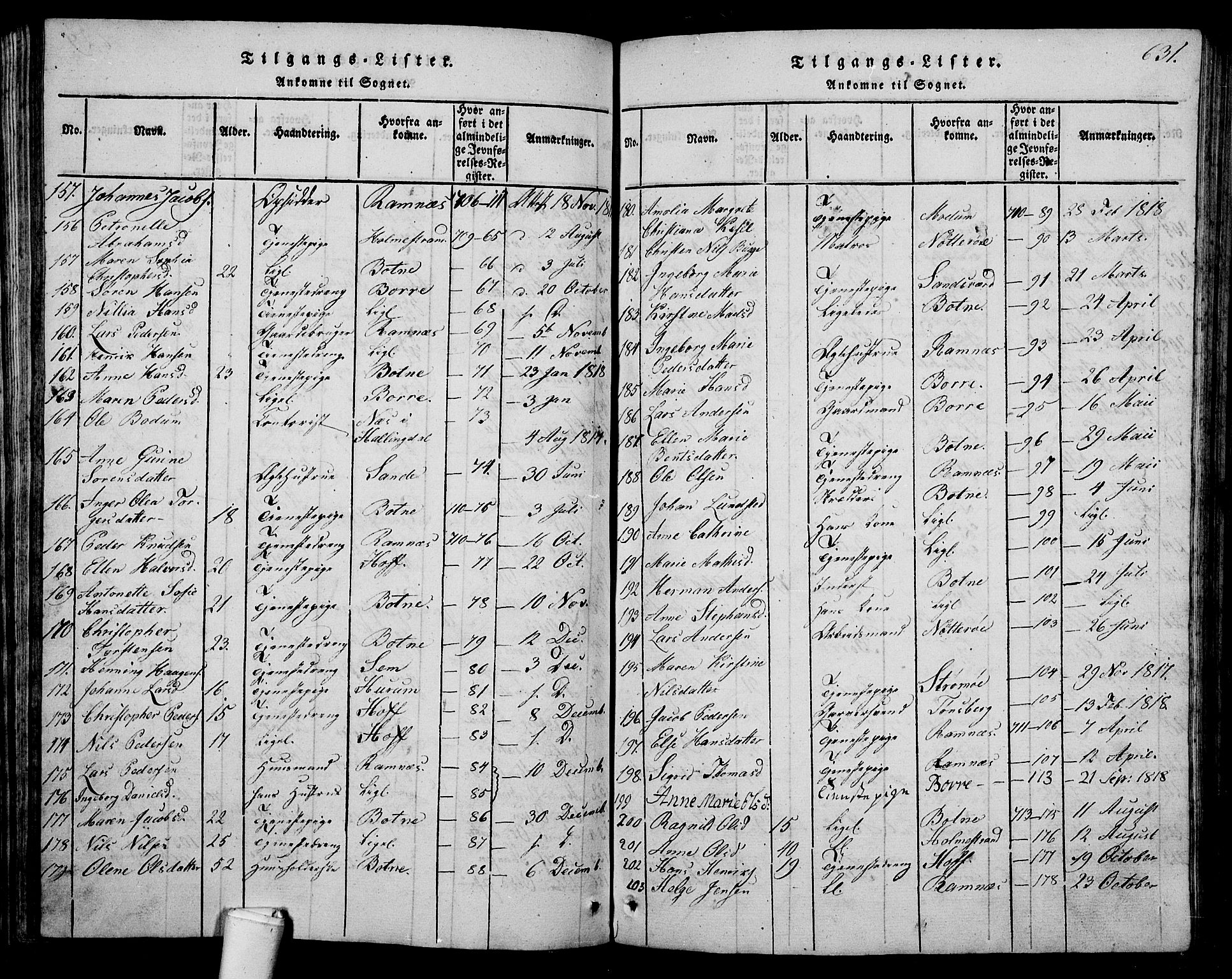 Våle kirkebøker, AV/SAKO-A-334/G/Ga/L0001: Parish register (copy) no. I 1, 1814-1824, p. 630-631