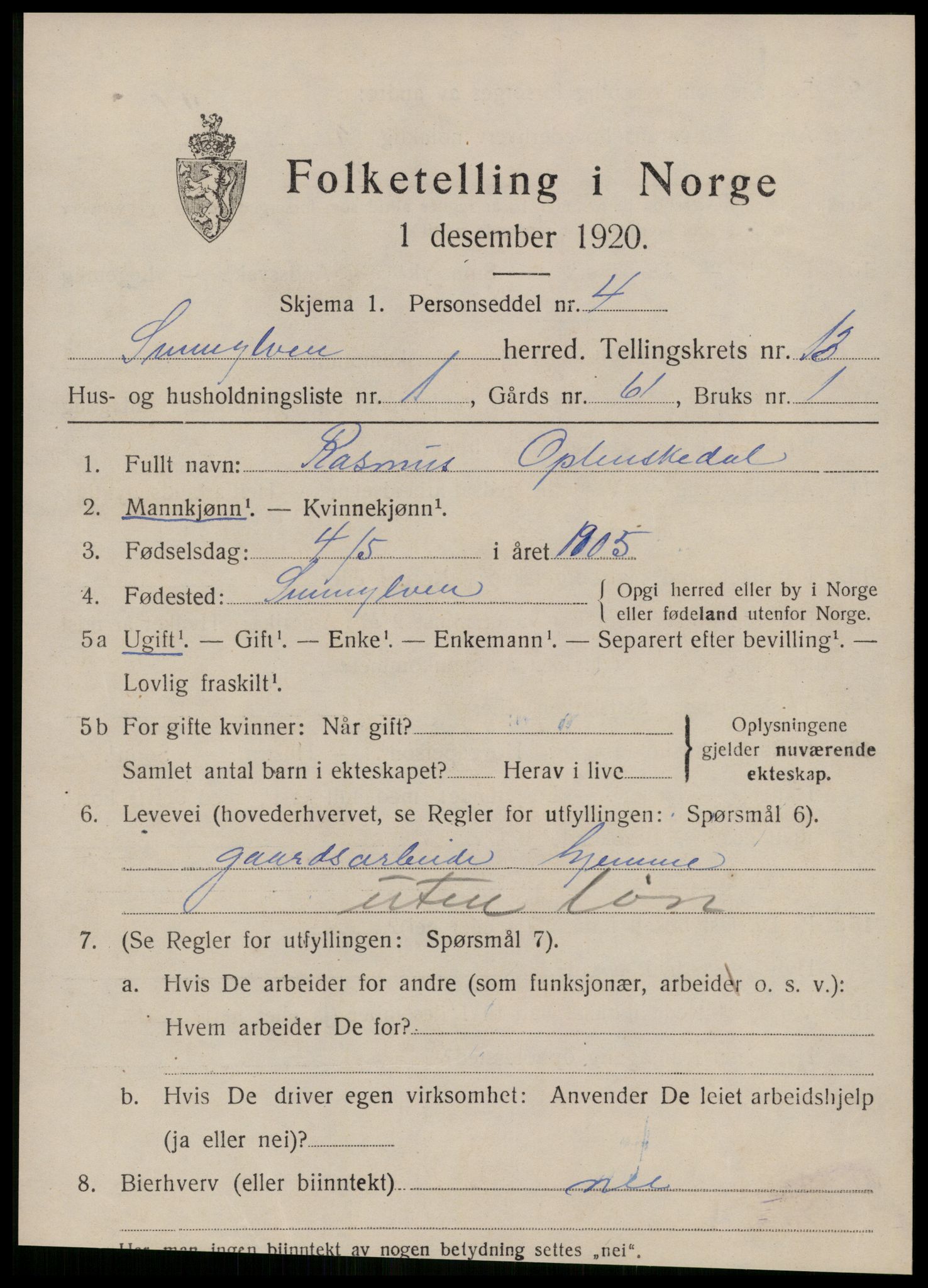 SAT, 1920 census for Sunnylven, 1920, p. 3656