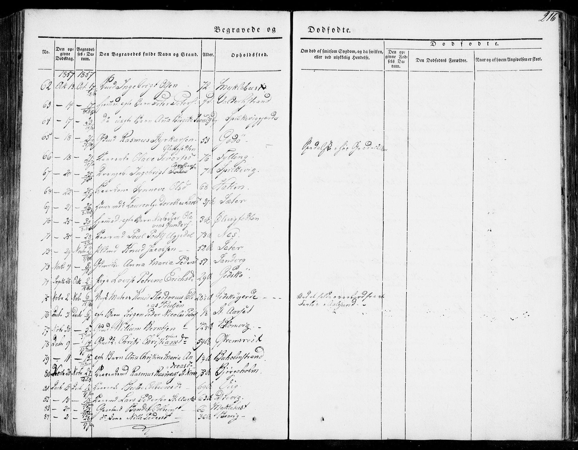 Ministerialprotokoller, klokkerbøker og fødselsregistre - Møre og Romsdal, SAT/A-1454/528/L0396: Parish register (official) no. 528A07, 1839-1847, p. 216